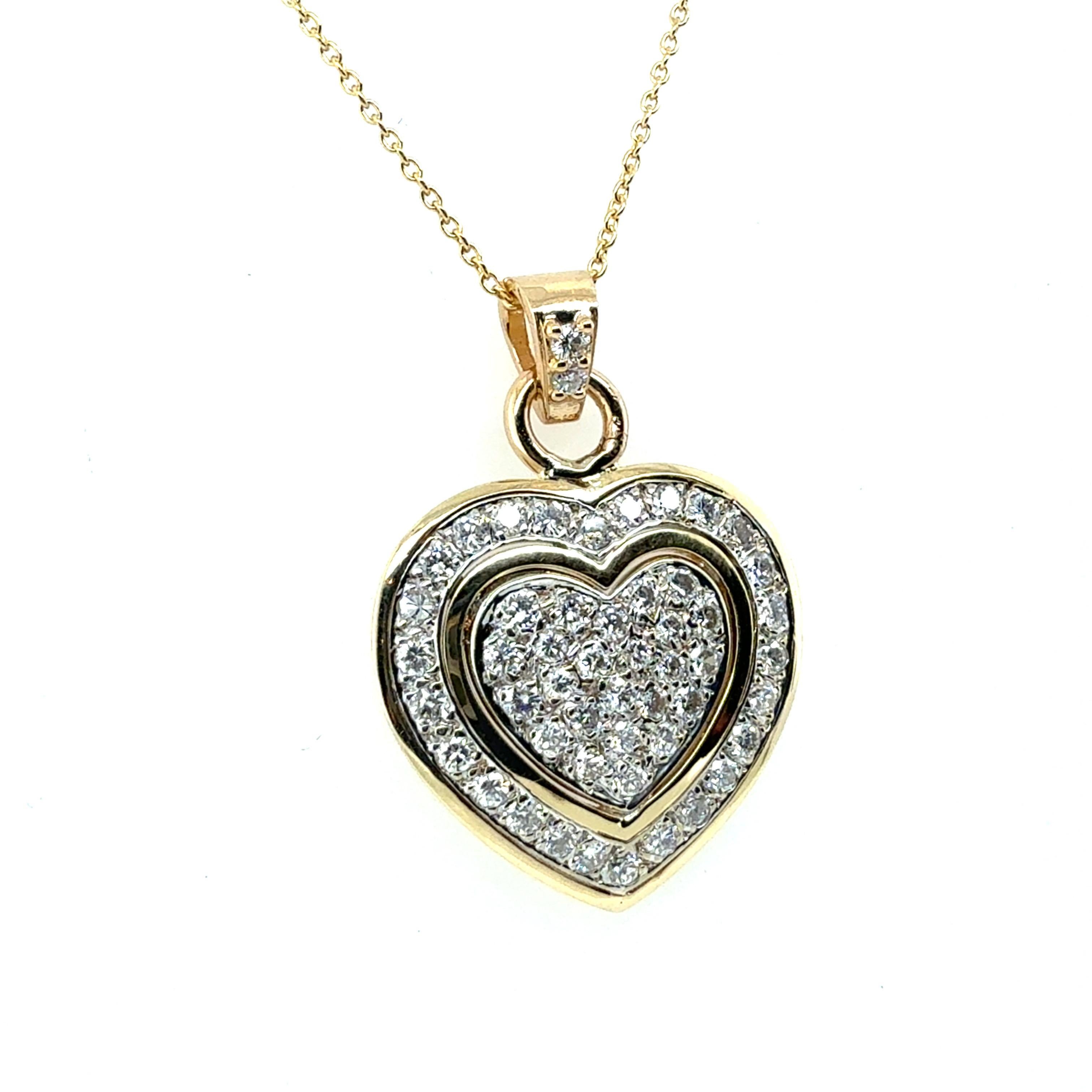 Pendentif en forme de coeur en or rétro avec diamant incolore naturel de 1,5 carat Pour femmes en vente