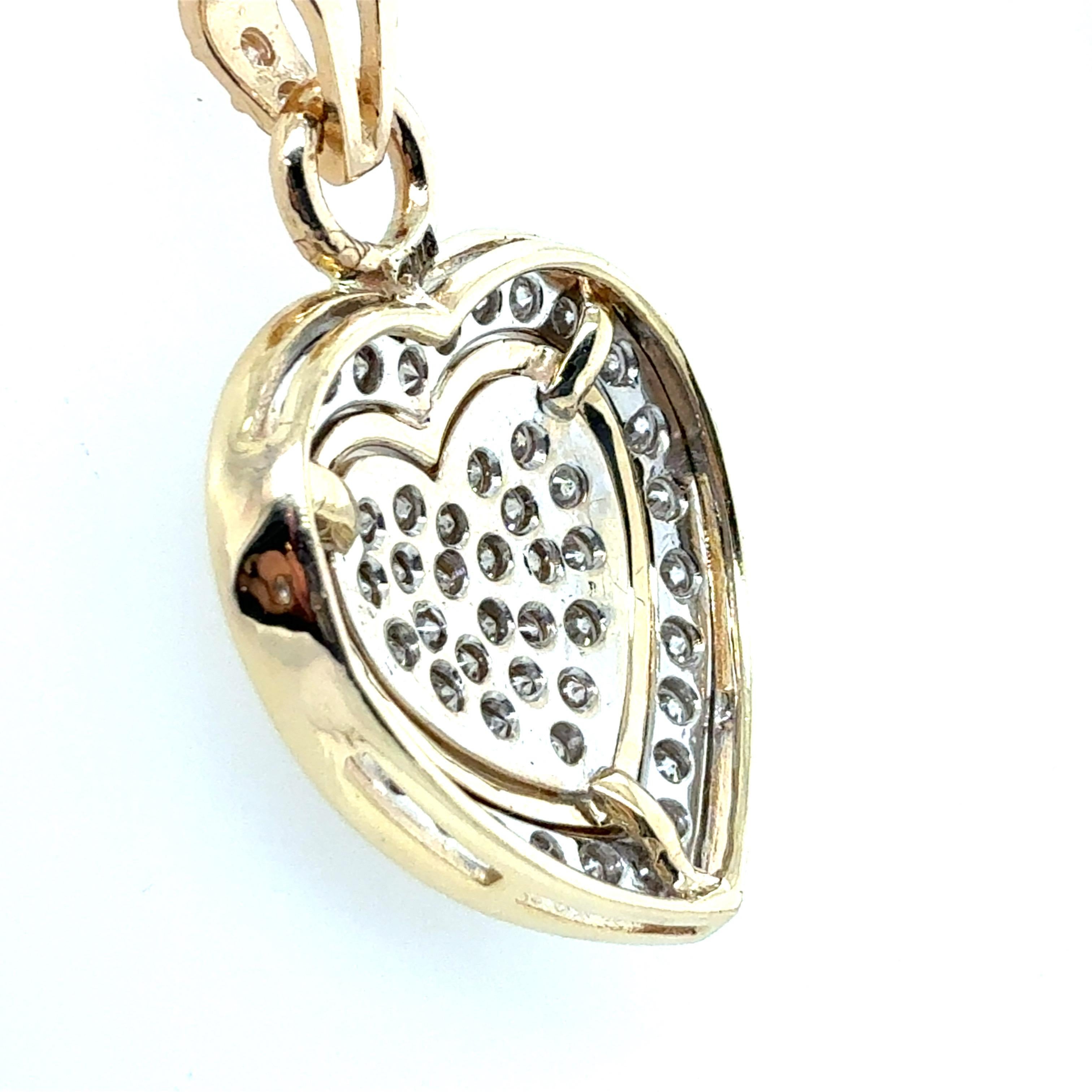 Pendentif en forme de coeur en or rétro avec diamant incolore naturel de 1,5 carat en vente 1