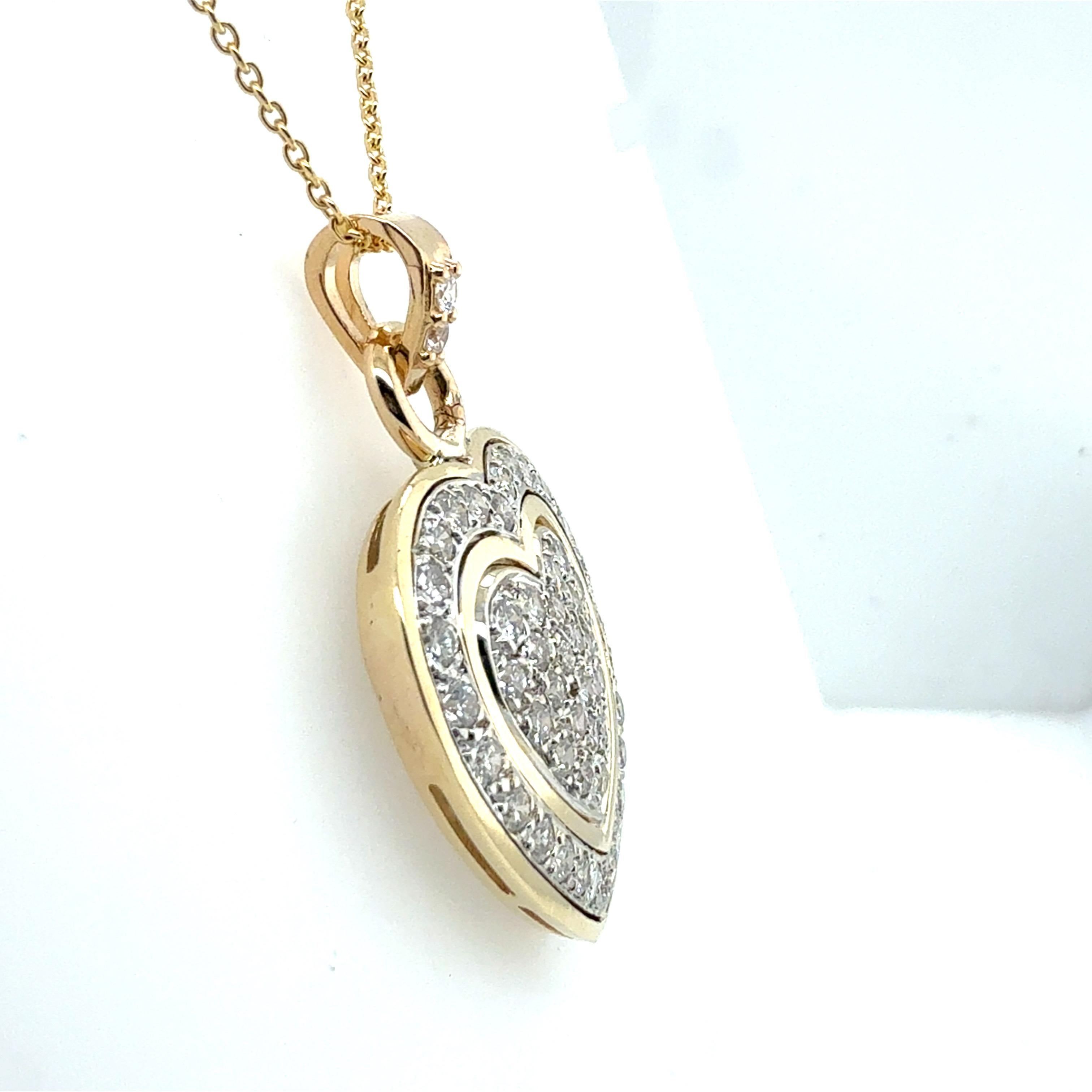 Pendentif en forme de coeur en or rétro avec diamant incolore naturel de 1,5 carat en vente 2