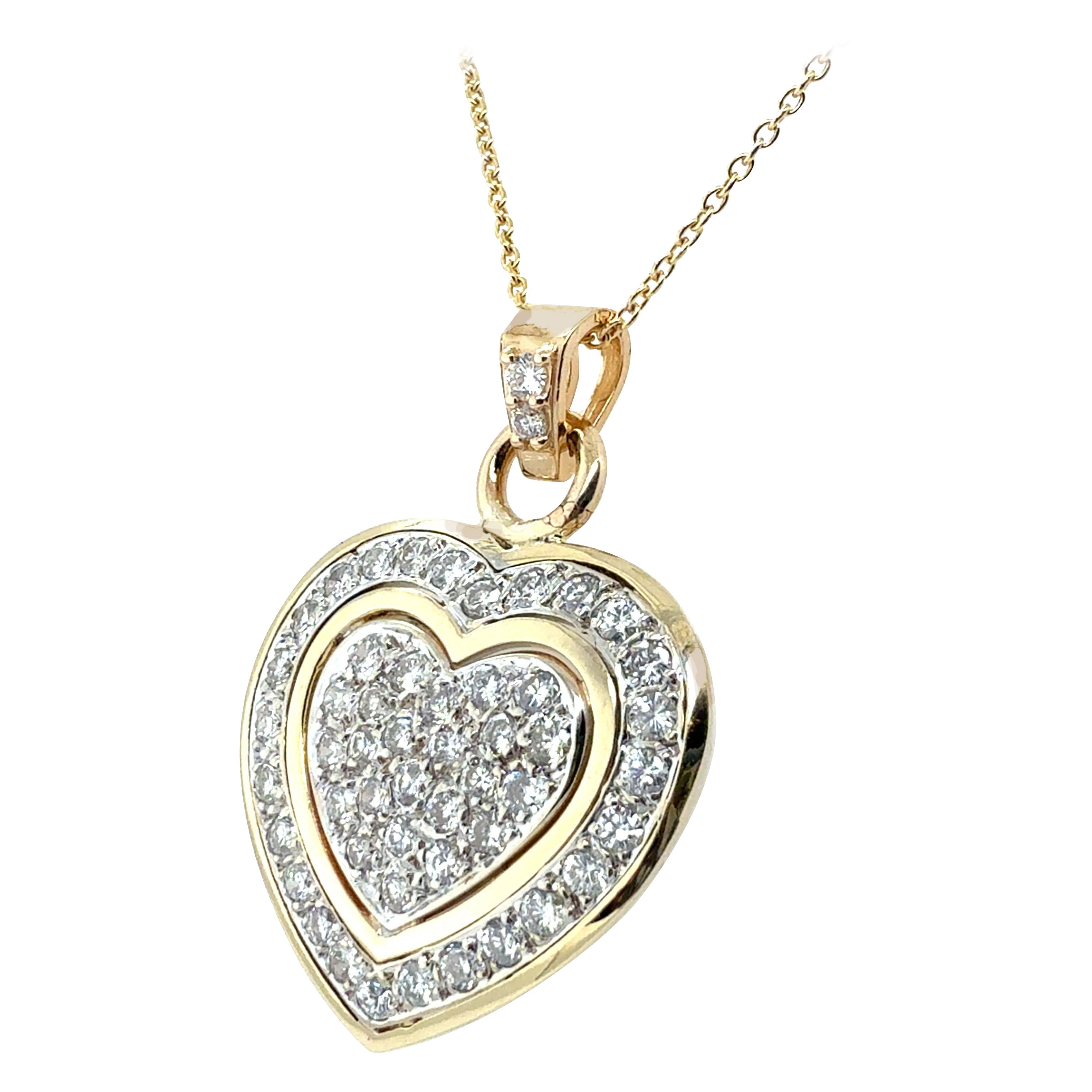 Pendentif en forme de coeur en or rétro avec diamant incolore naturel de 1,5 carat