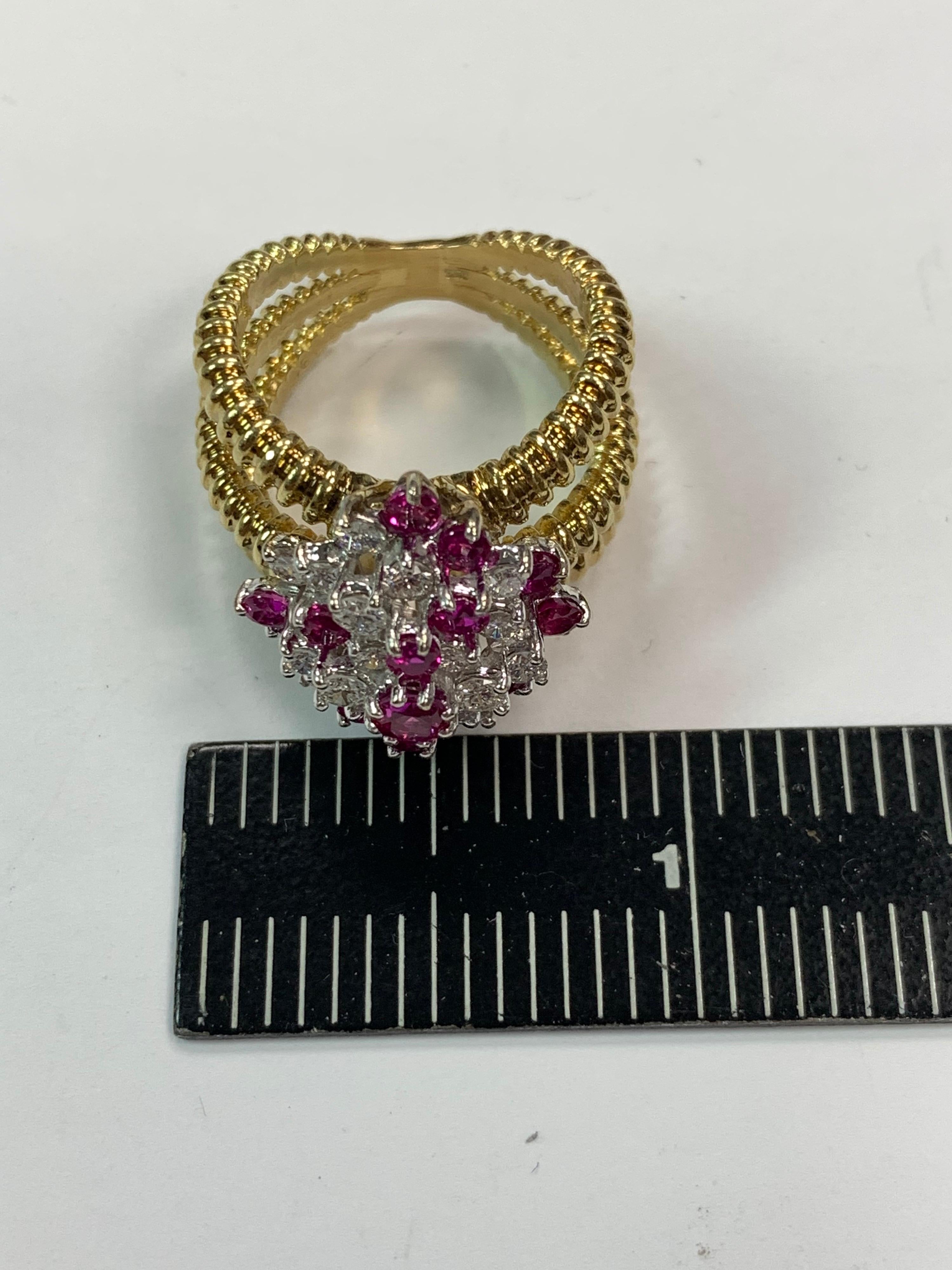Retro Gold 2 Carat Natural Ruby Gem & Colorless Diamond Cocktail Ring Circa 1960 For Sale 6