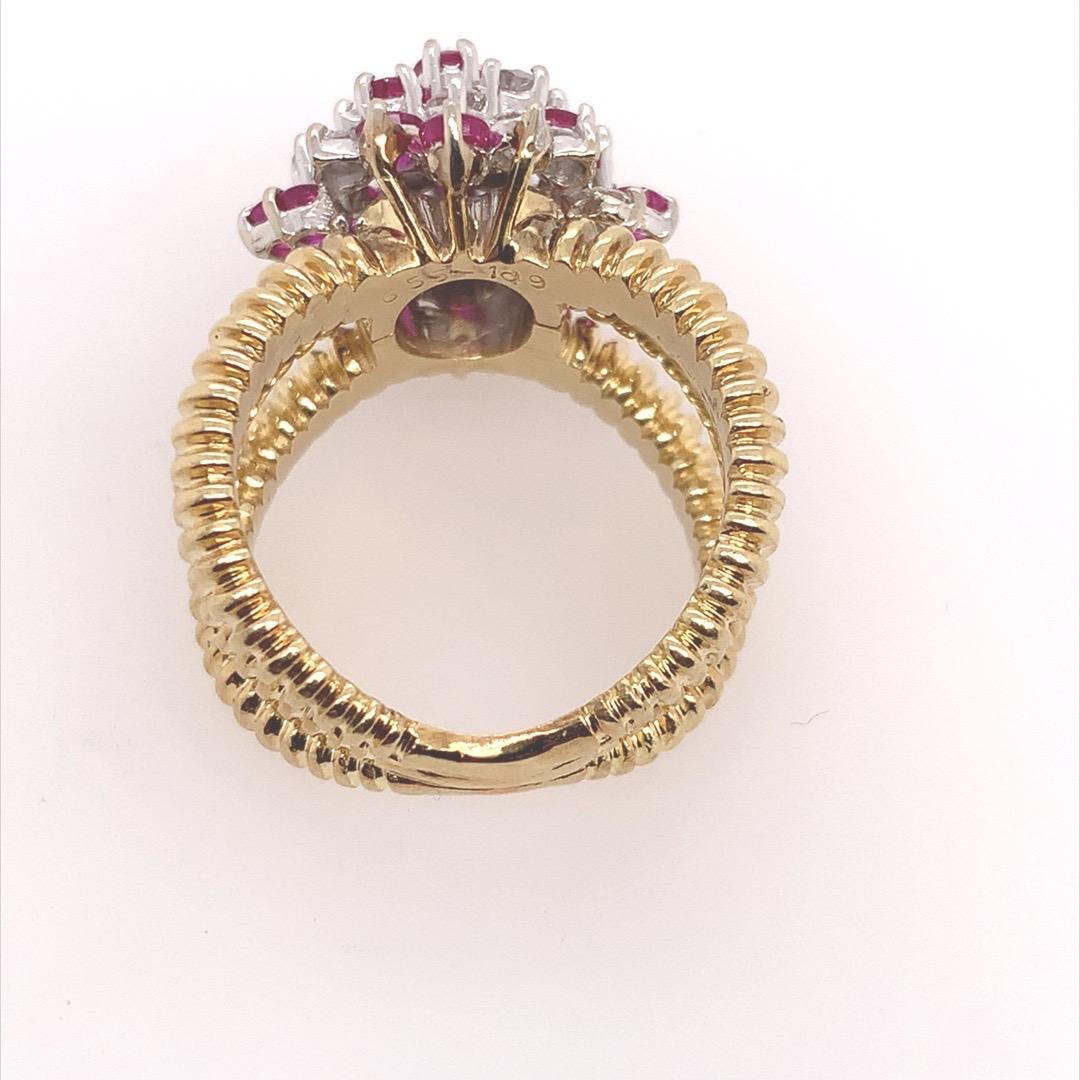 Retro Gold 2 Carat Natural Ruby Gem & Colorless Diamond Cocktail Ring Circa 1960 For Sale 2