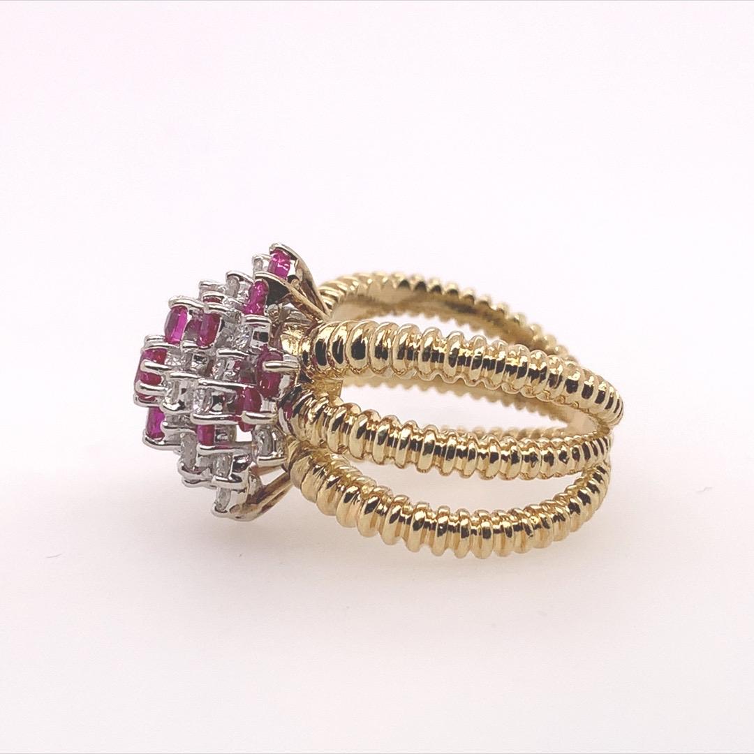 Retro Gold 2 Carat Natural Ruby Gem & Colorless Diamond Cocktail Ring Circa 1960 For Sale 3