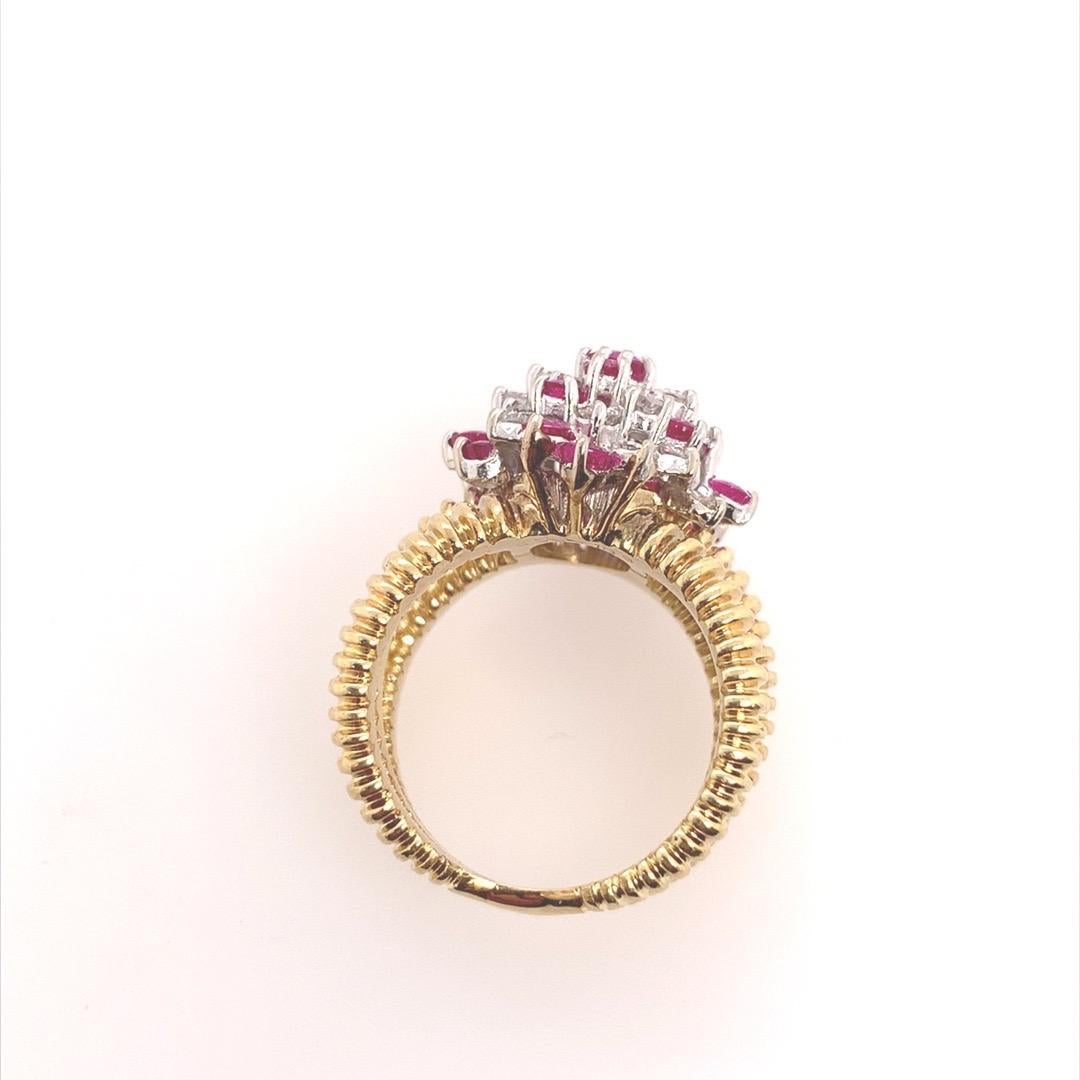 Retro Gold 2 Carat Natural Ruby Gem & Colorless Diamond Cocktail Ring Circa 1960 For Sale 4