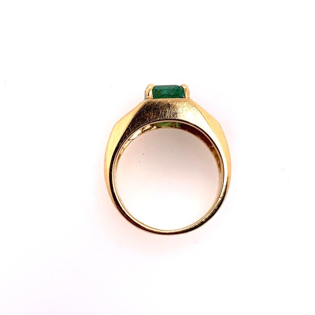 Retro Gold 2.30 Carat Cocktail Ring Natural Emerald Gem and Diamond, circa 1960 For Sale 5