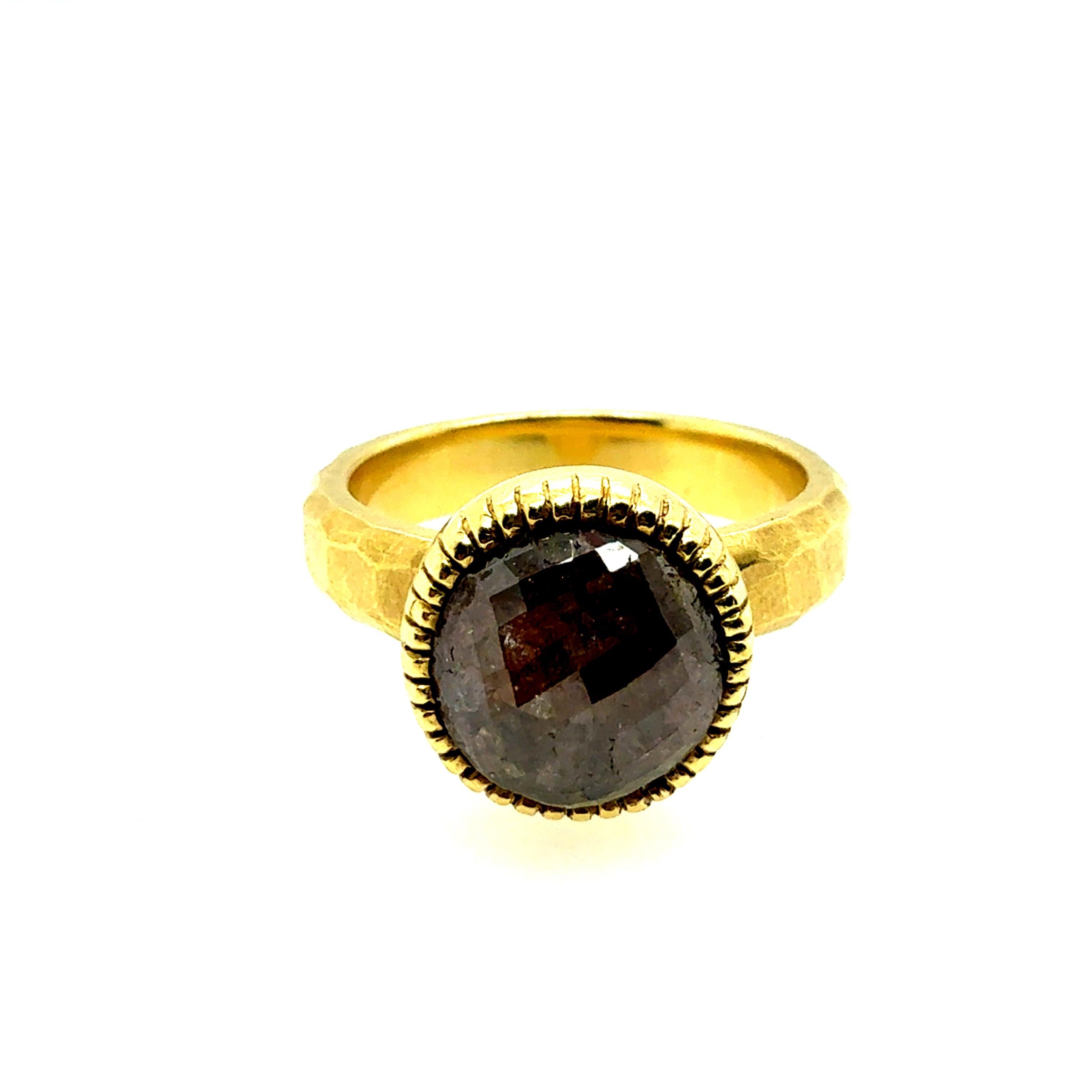 Anello retrò in oro da 2,5 carati Nature taglio rosa con diamanti 1980 in vendita 1