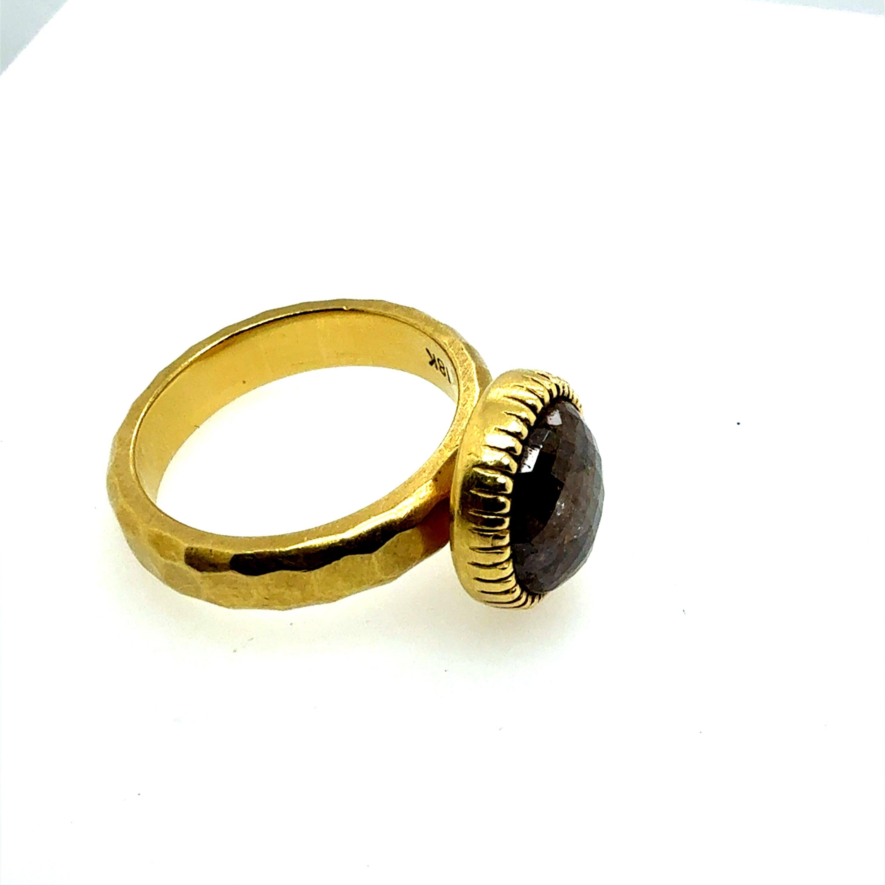 Anello retrò in oro da 2,5 carati Nature taglio rosa con diamanti 1980 in vendita 2