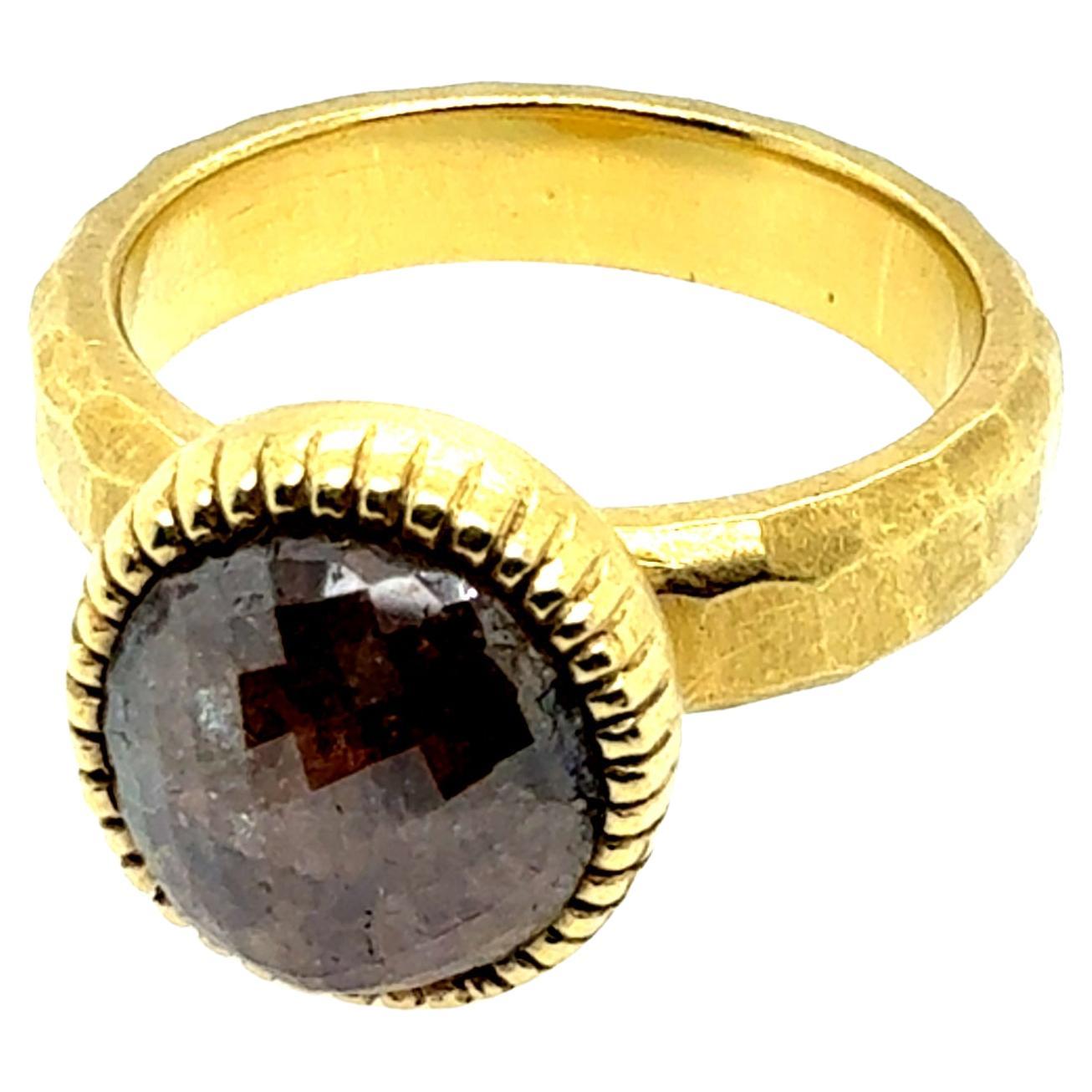 Retro Gold 2.5 Carat Natural Brownish Rose Cut Diamond Statement Ring 1980