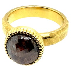 Bague rétro en or 2,5 carats diamant naturel taille rose brunâtre 1980