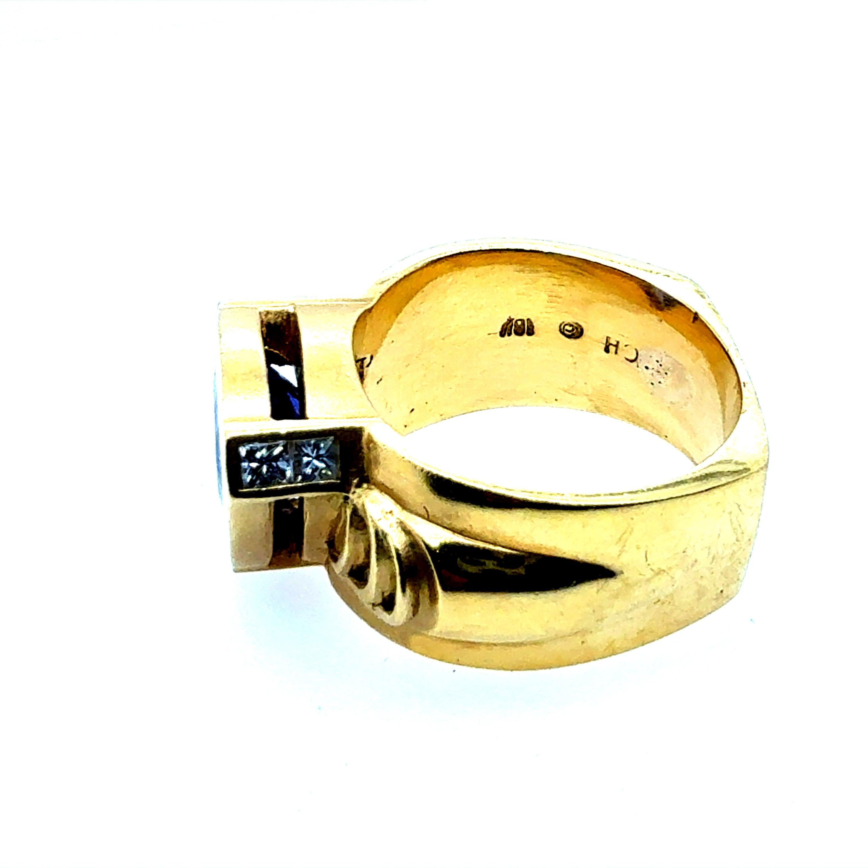 Retro Gold 2.5 Carat Natural Tanzanite & Diamond Statement Ring Circa 1980 For Sale 2