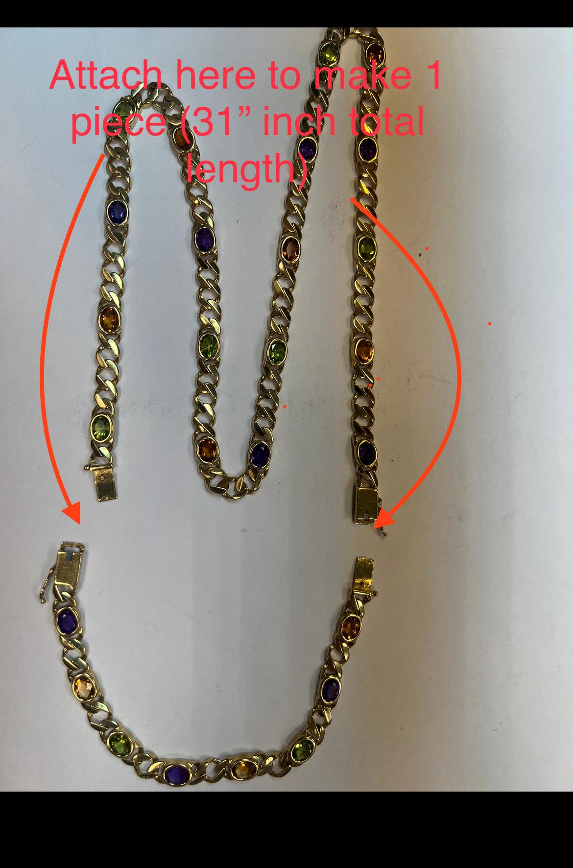 Taille ovale Ensemble collier et bracelet rétro en or 26 carats avec pierres précieuses ovales 88 grammes, c. 1980 en vente