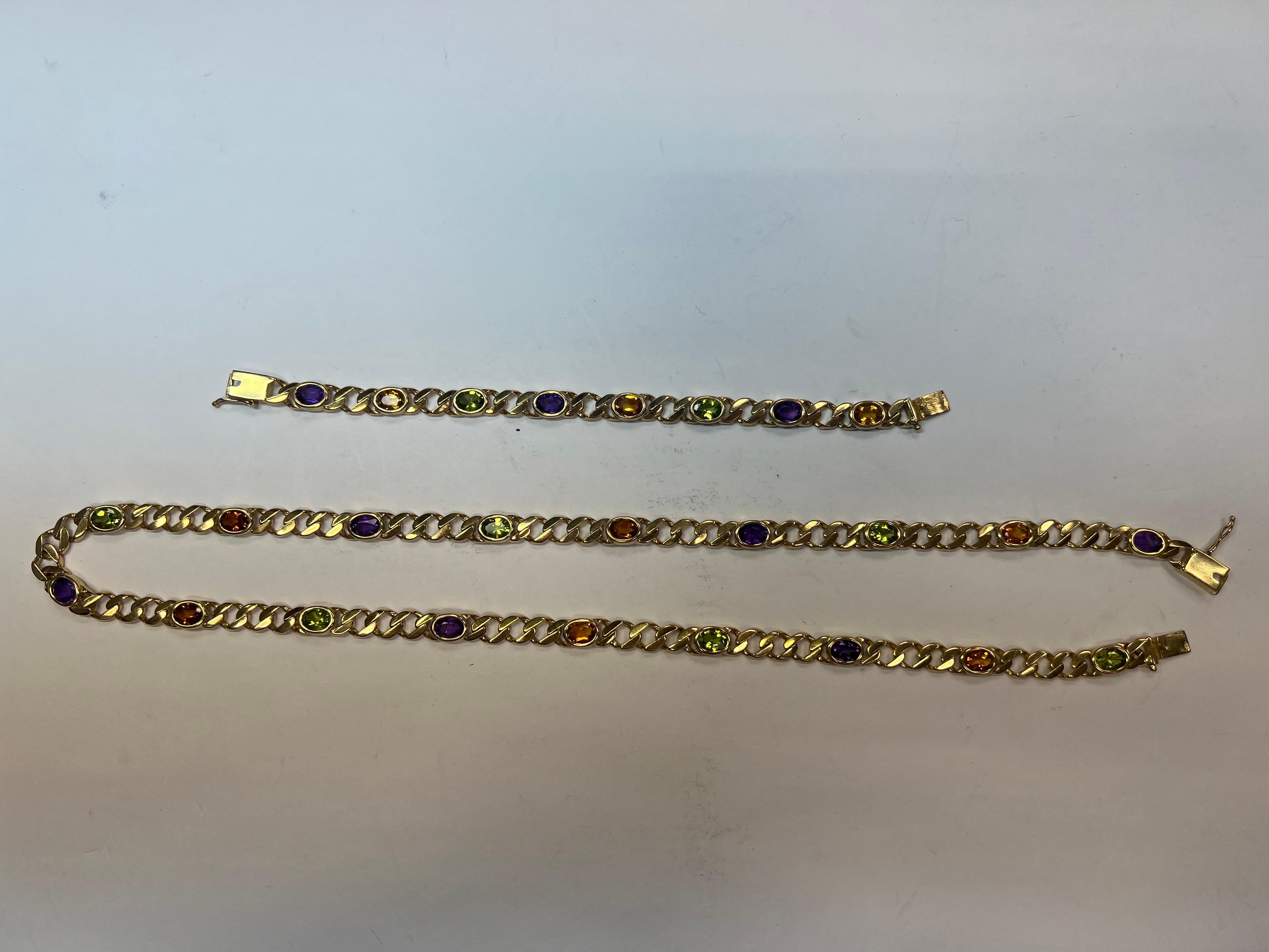 Retro Gold 26 Karat Oval Edelstein 88 Gramm Halskette & Armband Set Circa 1980 für Damen oder Herren im Angebot