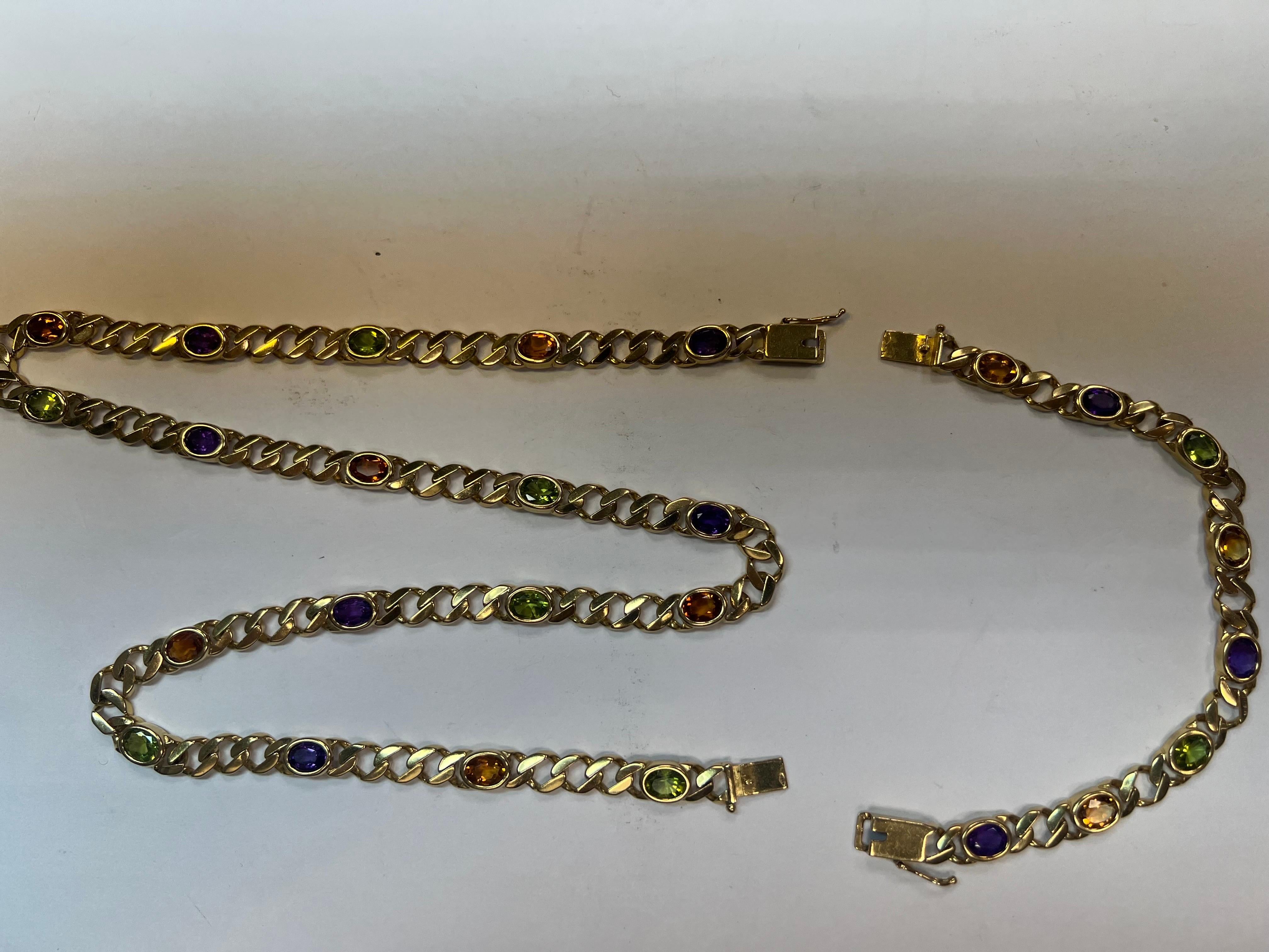 Retro Gold 26 Carat Oval Gem Stone 88 Grams Necklace & Bracelet Set, circa 1980 In Good Condition For Sale In Los Angeles, CA