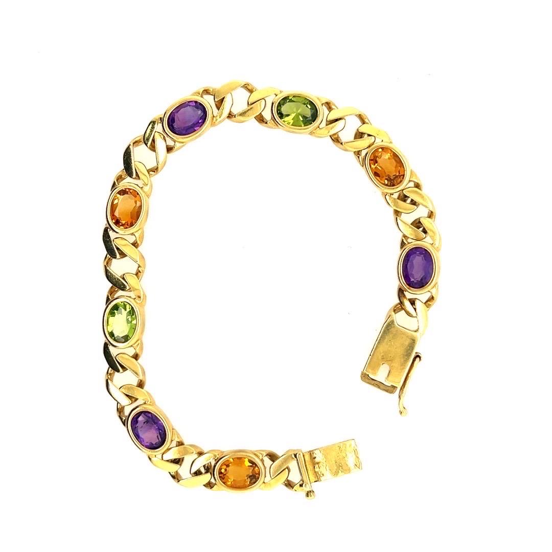 Ensemble collier et bracelet rétro en or 26 carats avec pierres précieuses ovales 88 grammes, c. 1980 en vente 2