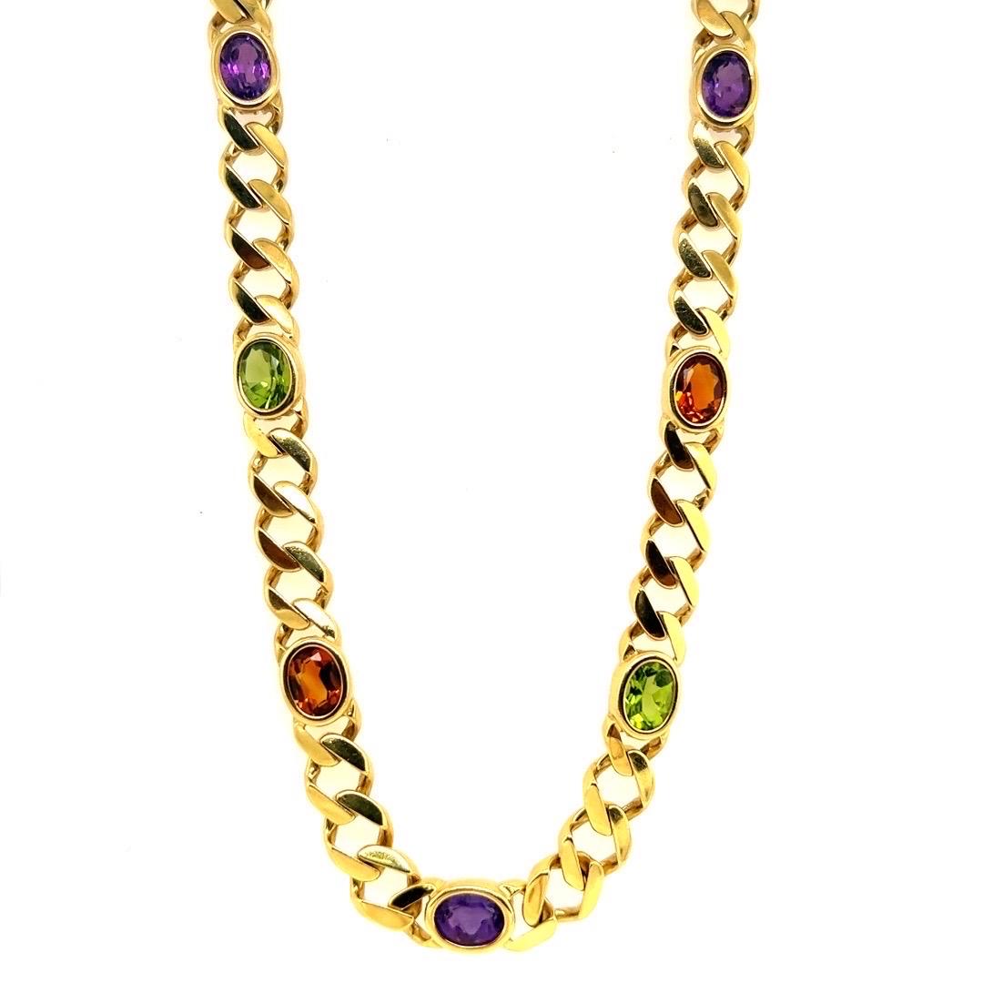 Ensemble collier et bracelet rétro en or 26 carats avec pierres précieuses ovales 88 grammes, c. 1980 en vente 3