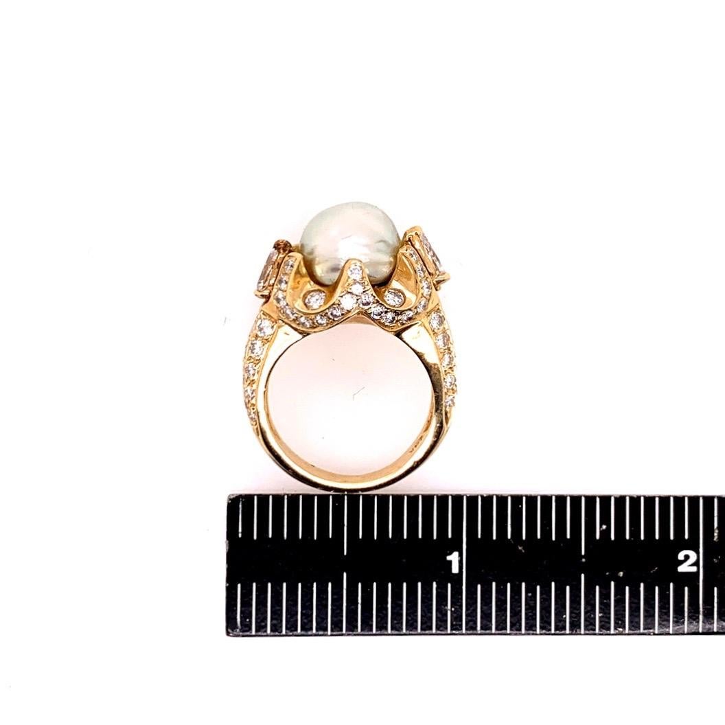 Retro Gold 3 Carat Cocktail Ring Natural Diamonds and Pearl Gem, circa 1960 For Sale 3