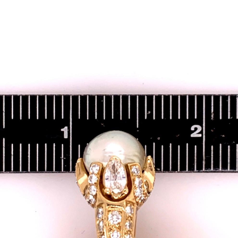 Retro Gold 3 Carat Cocktail Ring Natural Diamonds and Pearl Gem, circa 1960 For Sale 4