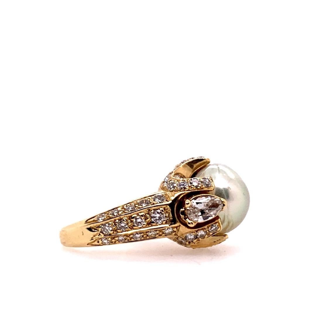 Women's Retro Gold 3 Carat Cocktail Ring Natural Diamonds and Pearl Gem, circa 1960 For Sale
