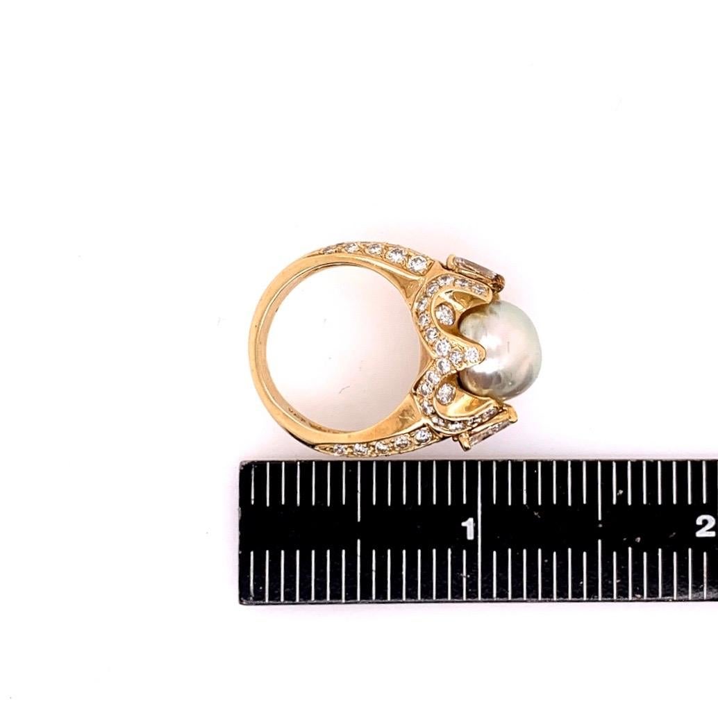 Retro Gold 3 Carat Cocktail Ring Natural Diamonds and Pearl Gem, circa 1960 For Sale 2