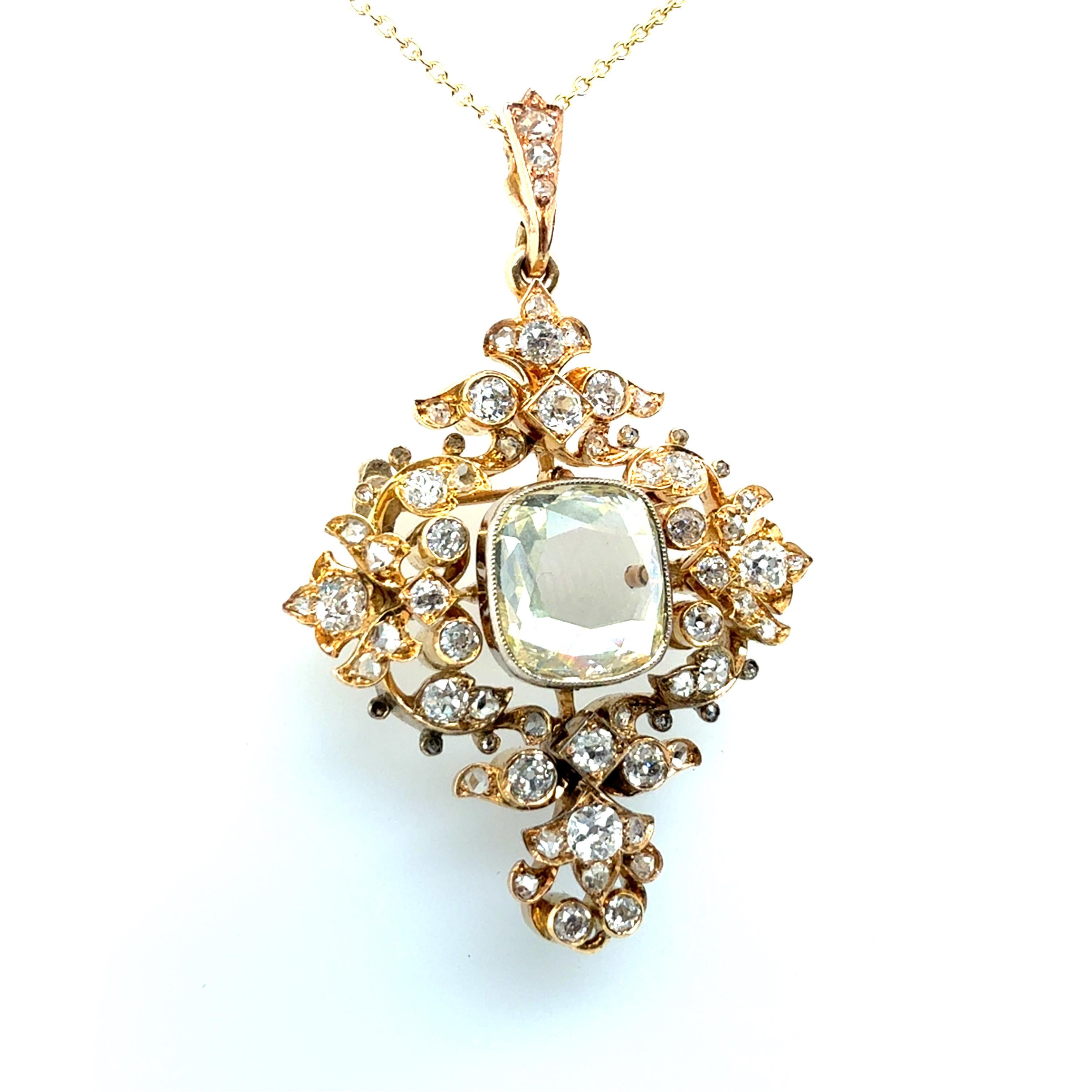 Retro Gold 3,2 Karat GIA zertifiziert natürlichen Diamant-Anhänger Brosche CIRCA 1940 Damen im Angebot