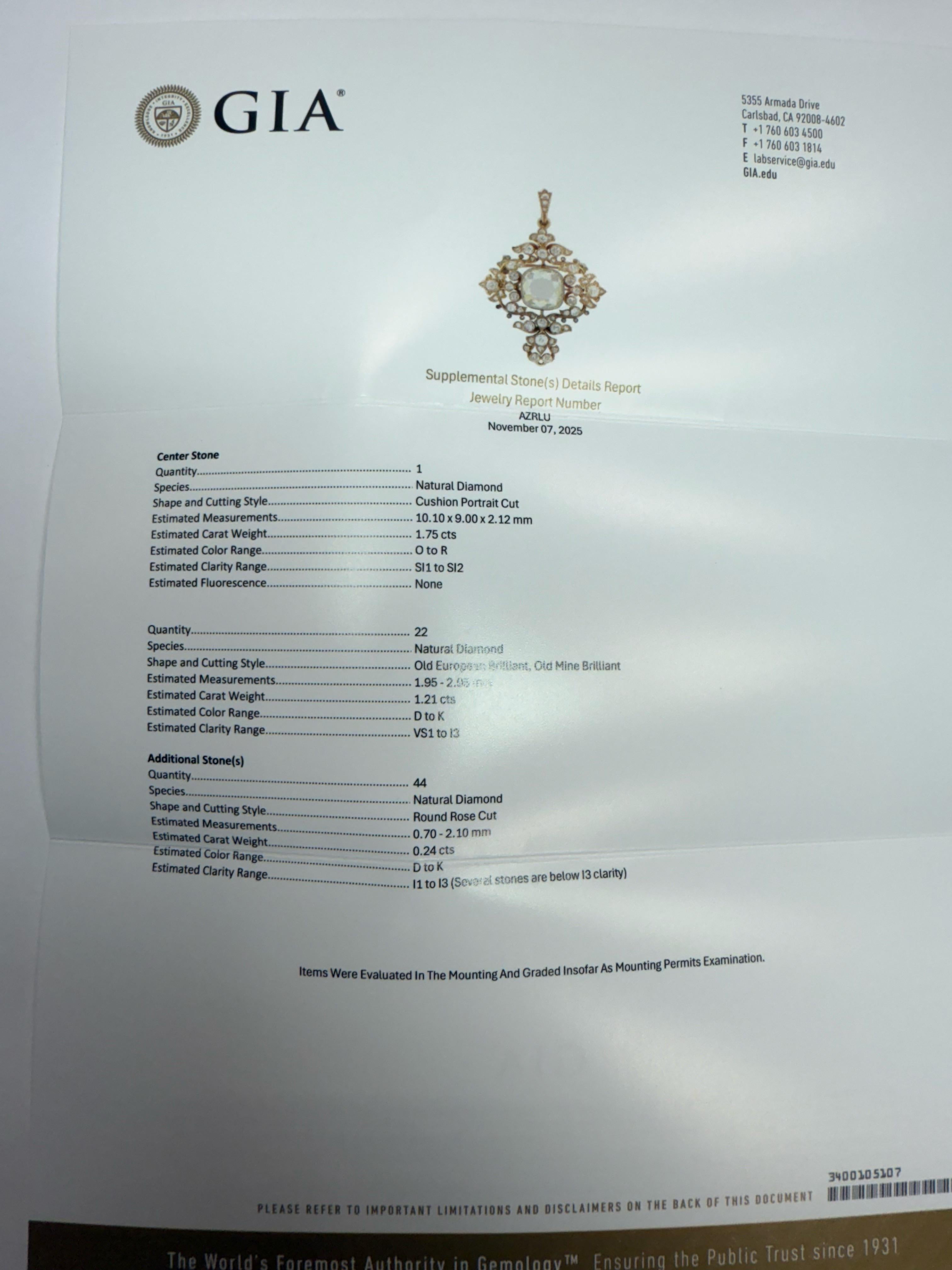 Retro Gold 3,2 Karat GIA zertifiziert natürlichen Diamant-Anhänger Brosche CIRCA 1940 im Angebot 2