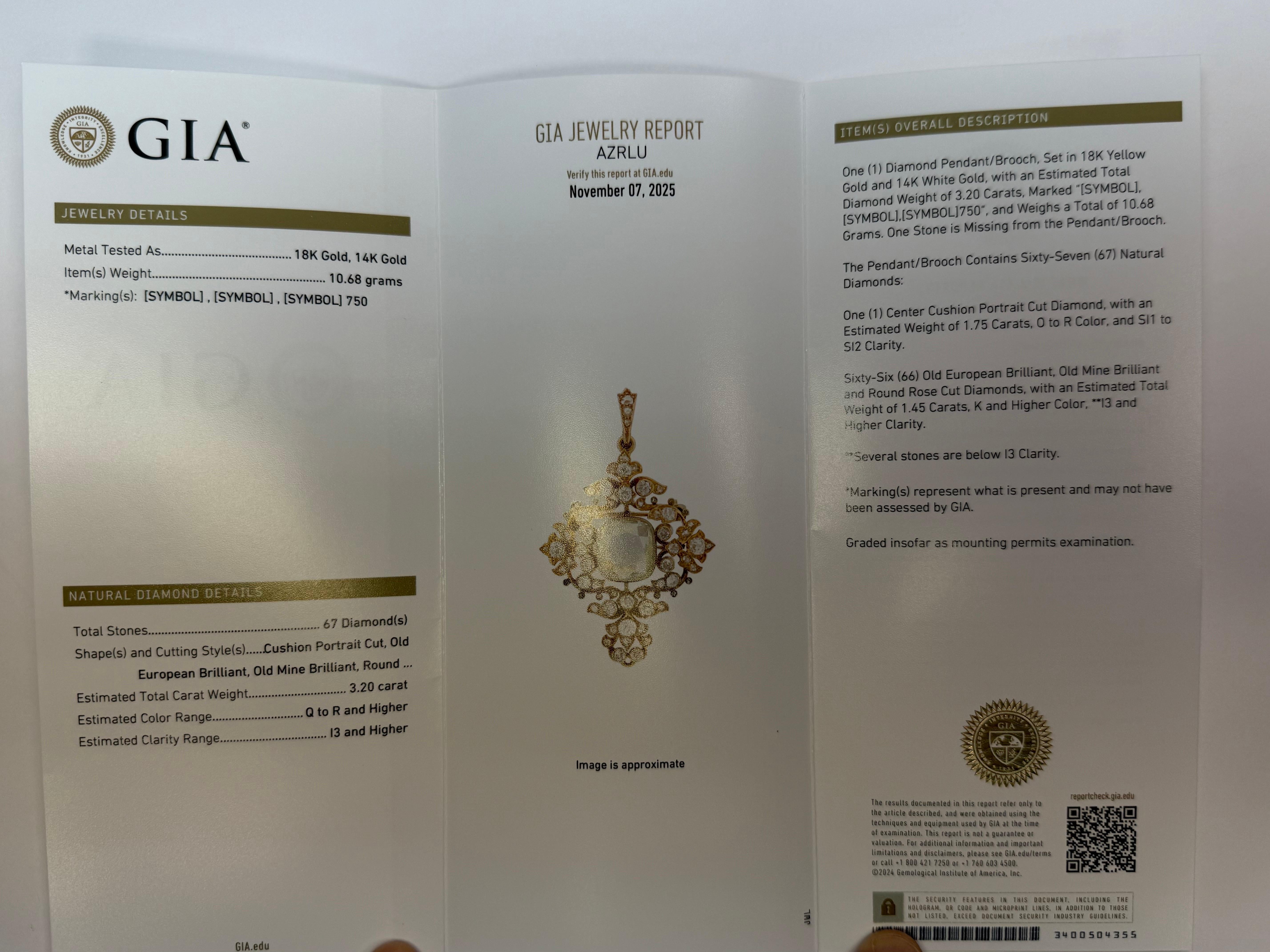 Retro Gold 3,2 Karat GIA zertifiziert natürlichen Diamant-Anhänger Brosche CIRCA 1940 im Angebot 3