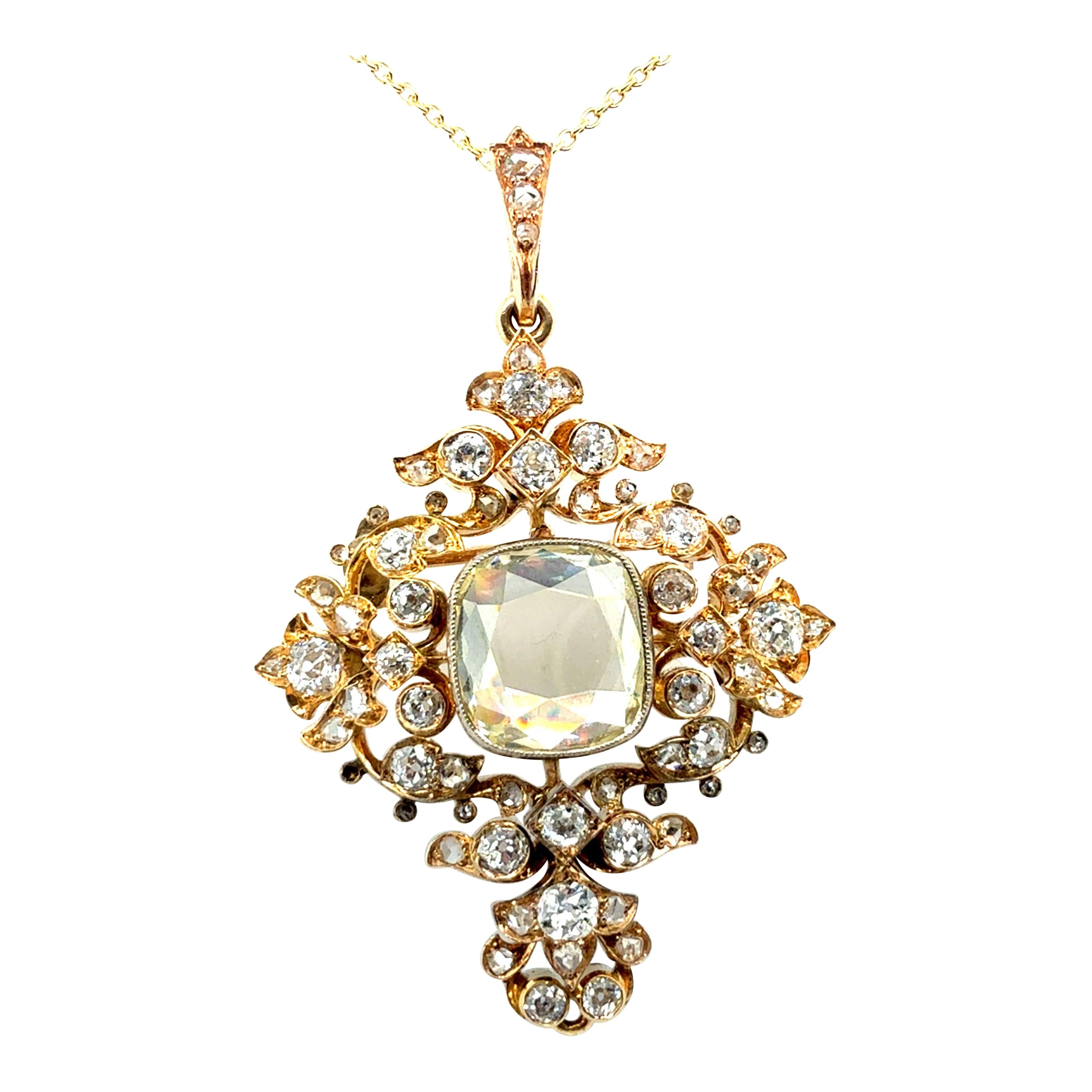 Retro Gold 3,2 Karat GIA zertifiziert natürlichen Diamant-Anhänger Brosche CIRCA 1940 im Angebot