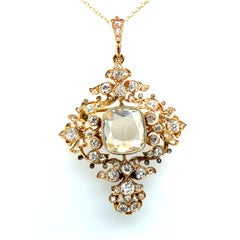 Retro Gold 3.2 Carat GIA Certified Natural Diamond Pendant Brooch Circa 1940