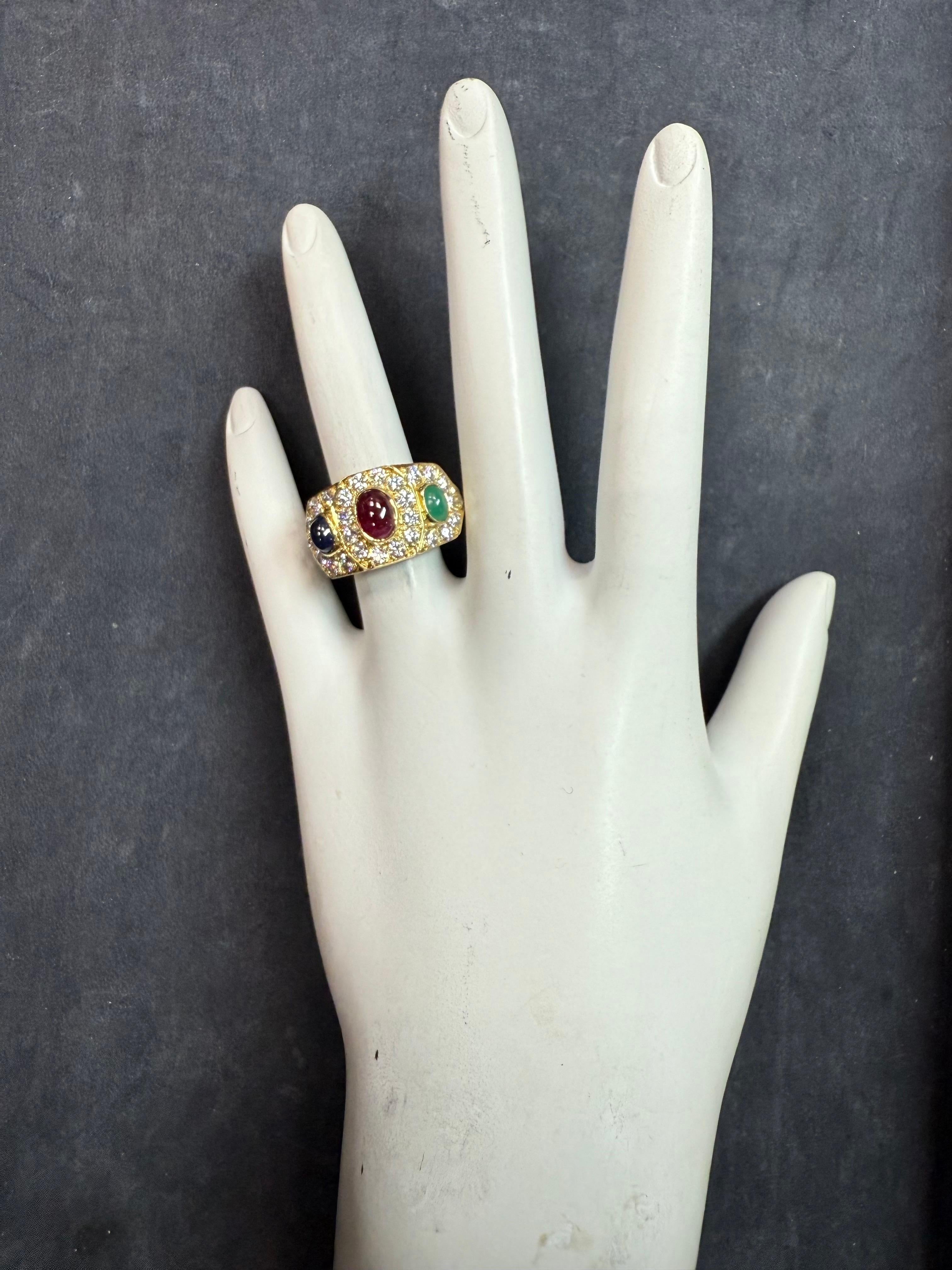 Anello retrò in oro da 3,25 carati con diamante naturale e multicolore, CIRCA 1980 in vendita 2
