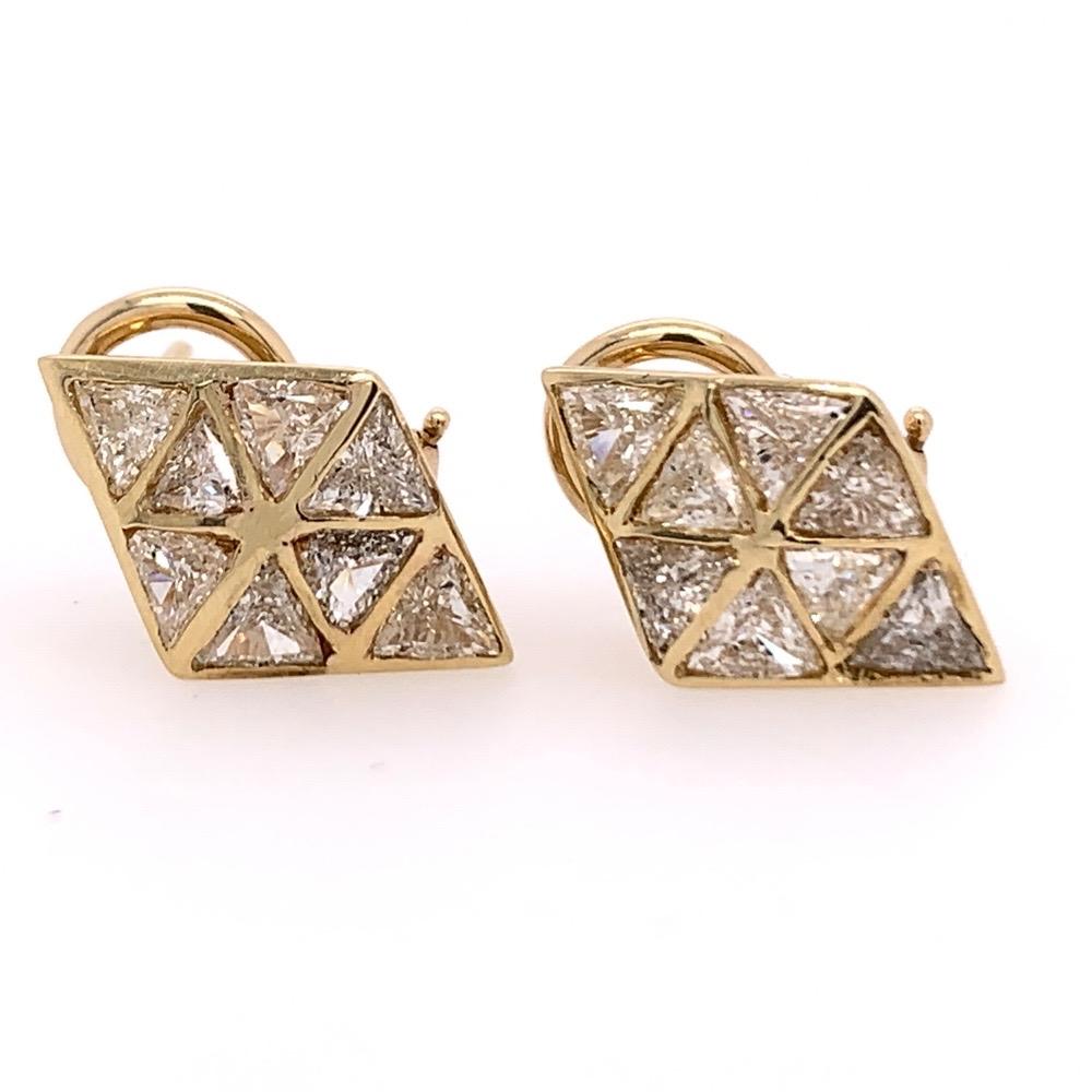Women's Retro Gold 3.25 Carat Natural Trillion Diamond Earrings, circa 1980