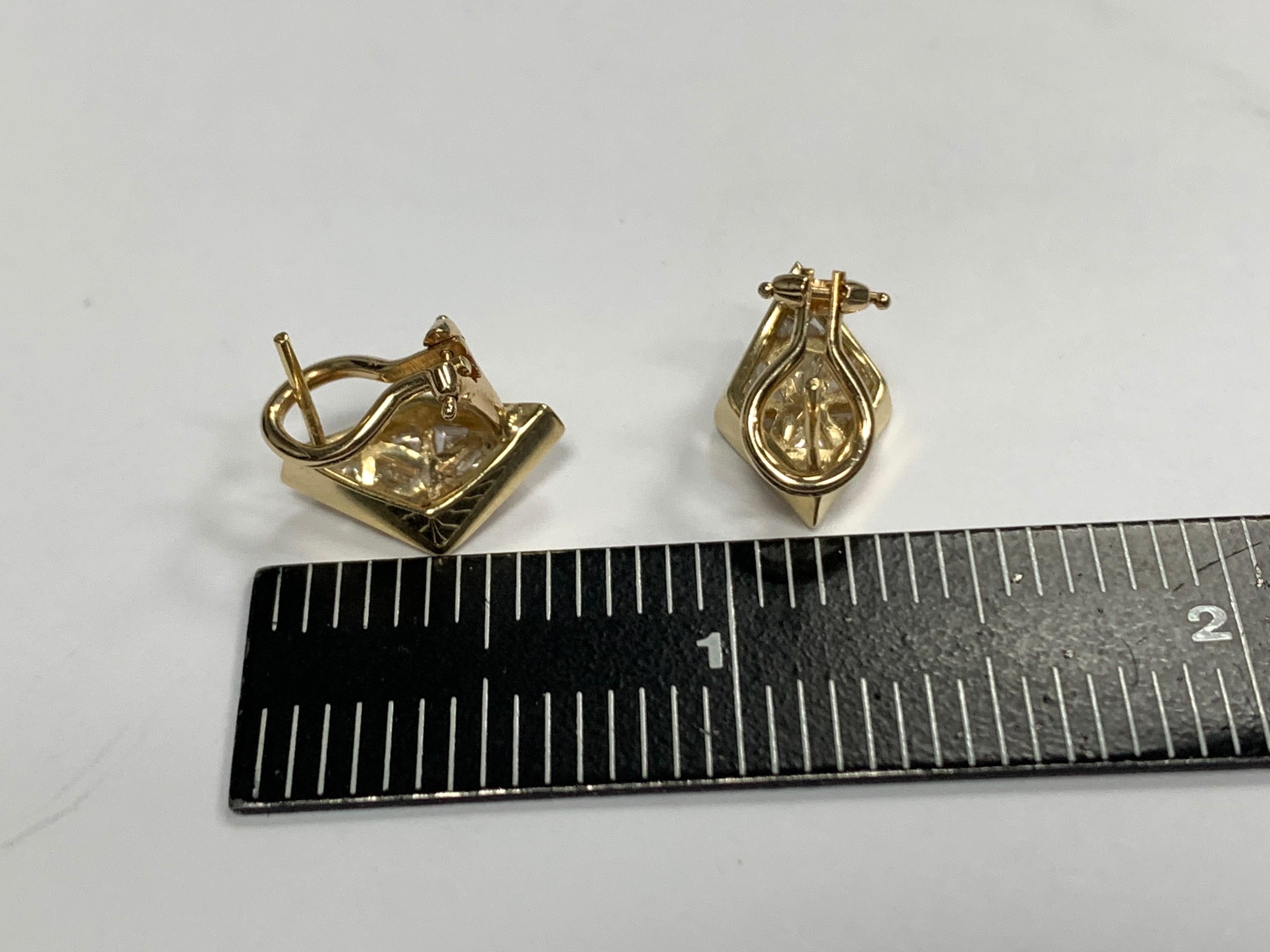 Retro Gold 3.25 Carat Natural Trillion Diamond Earrings, circa 1980 1