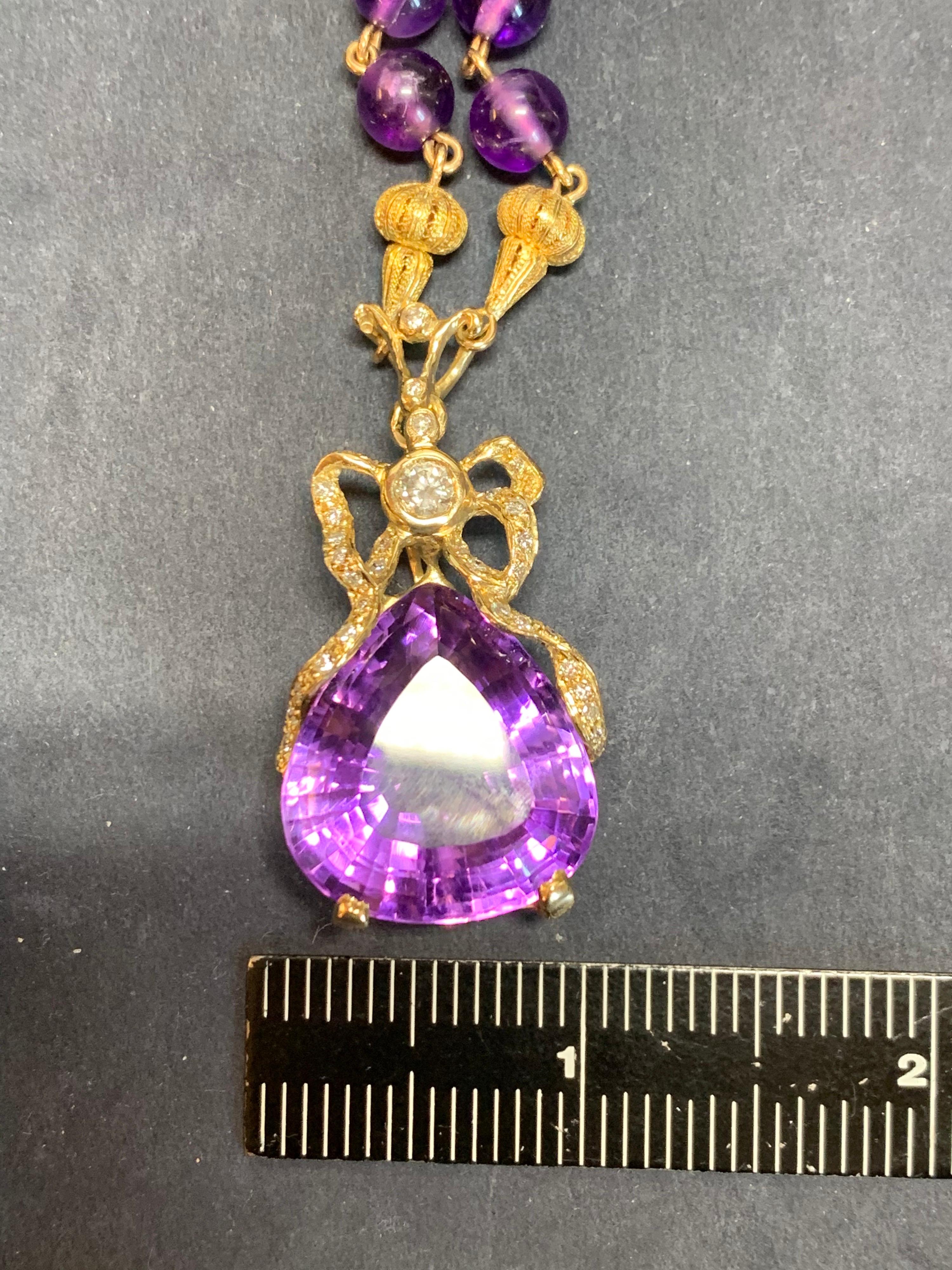 Retro Gold 35 Carat Natural Amethyst and Diamond Pendant Necklace, circa 1960 For Sale 8