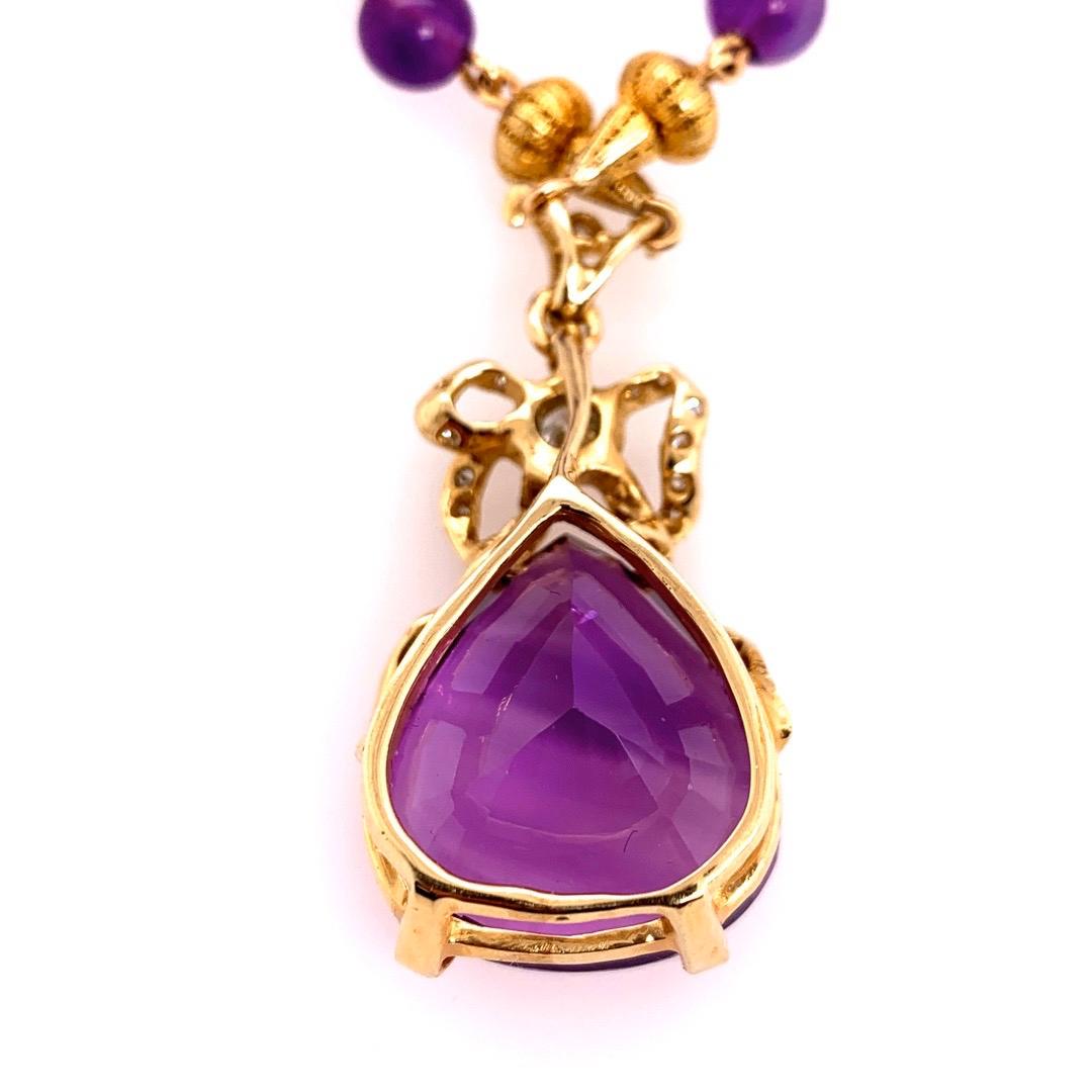Retro Gold 35 Carat Natural Amethyst and Diamond Pendant Necklace, circa 1960 For Sale 3