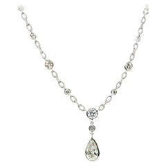 Collana in oro retrò con pera e diamanti naturali rotondi certificati GIA da 3,58 carati 1990