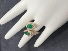 Retro Gold 5 Carat Natural Emerald Cabochon and Diamond Cocktail Ring Circa 1960