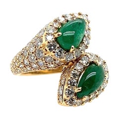 Retro Gold 5 Carat Natural Emerald Cabochon and Diamond Cocktail Ring Circa 1960