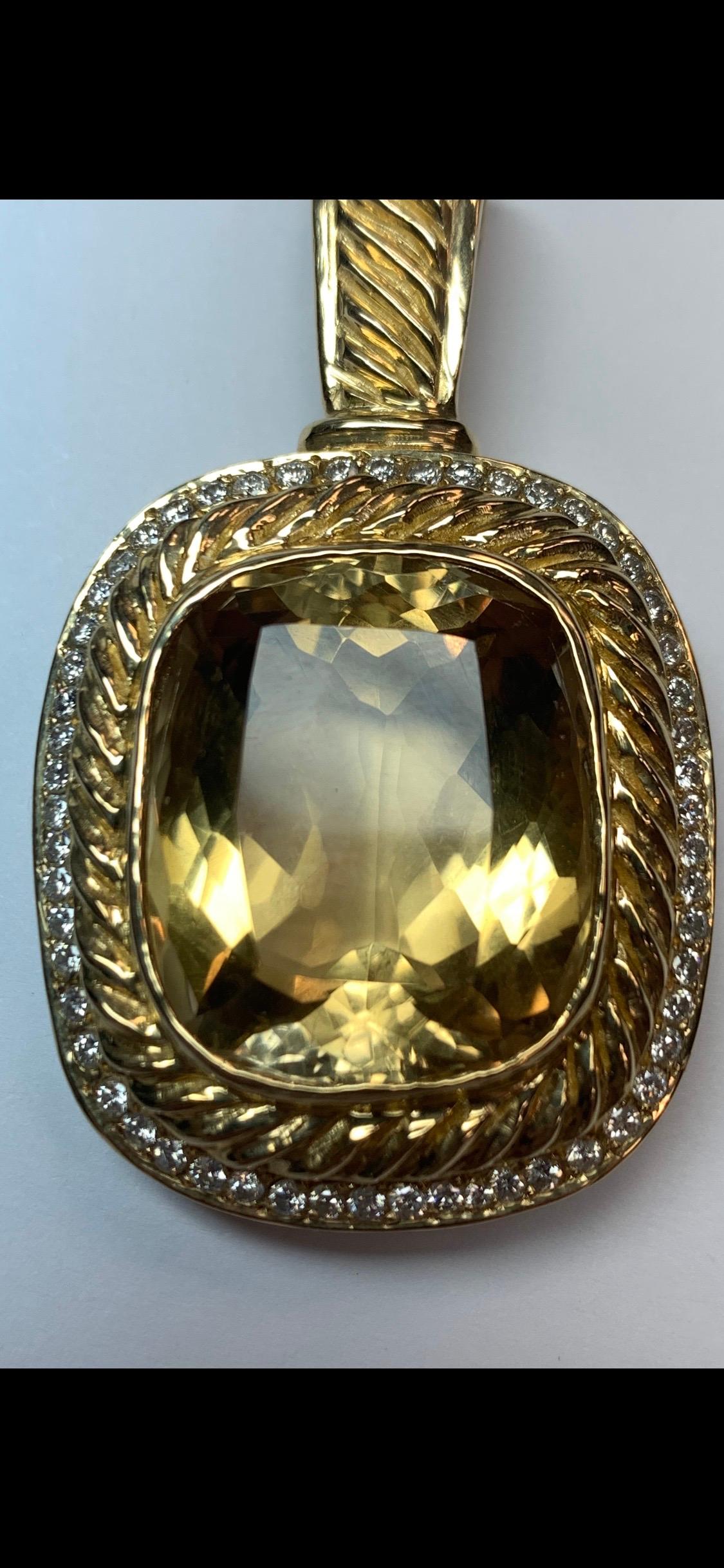 Retro Gold 50 Carat Pendant Natural Diamond and Cushion Citrine Quartz Gem Stone 5