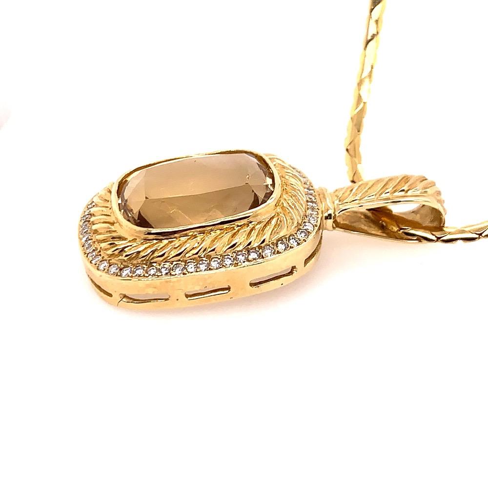 Retro Gold 50 Carat Pendant Natural Diamond and Cushion Citrine Quartz Gem Stone 1