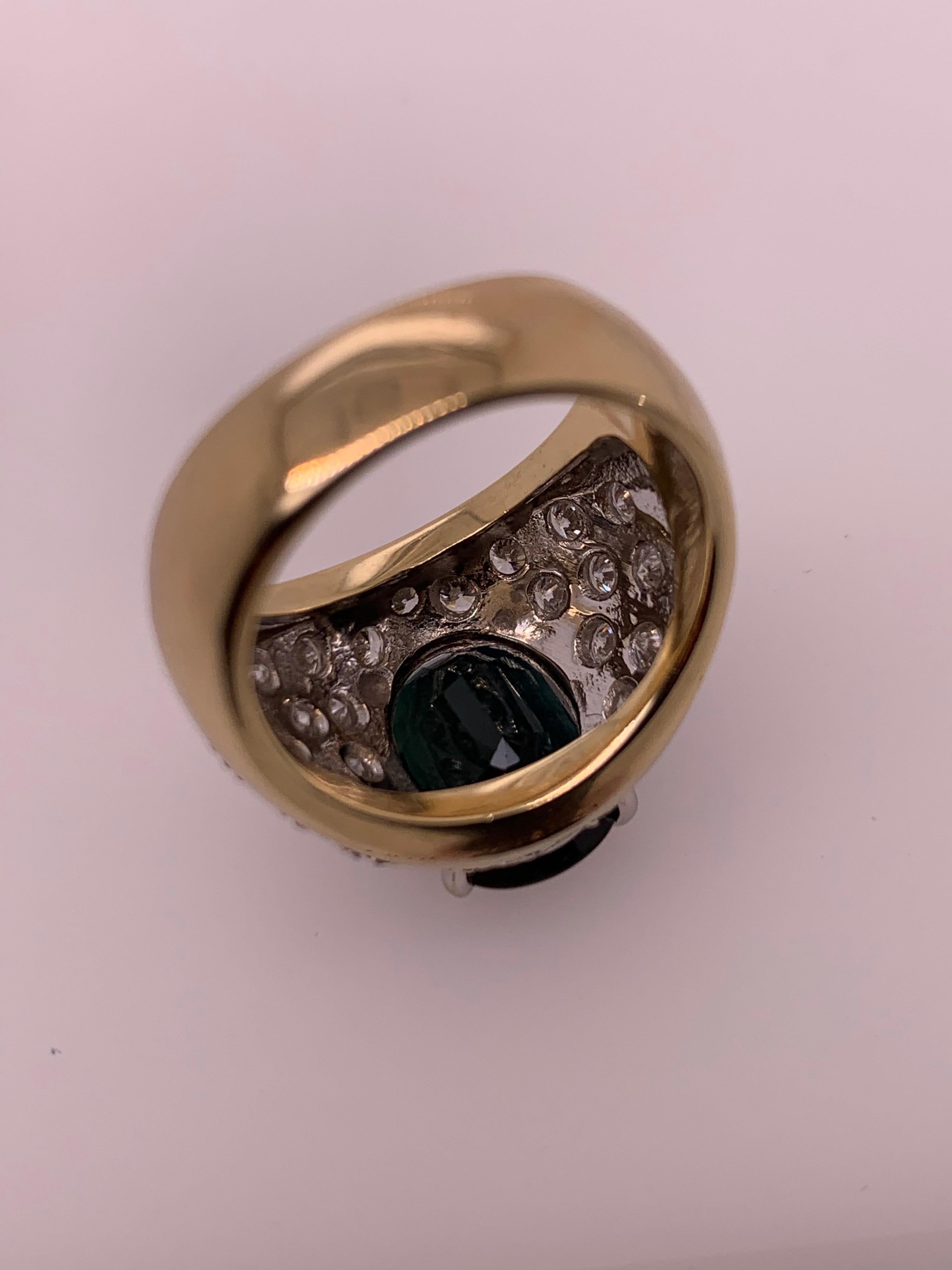 Retro Gold 5.5 Carat Natural Dark Blue Sapphire & Diamond Cocktail Gem Ring 1950 For Sale 1