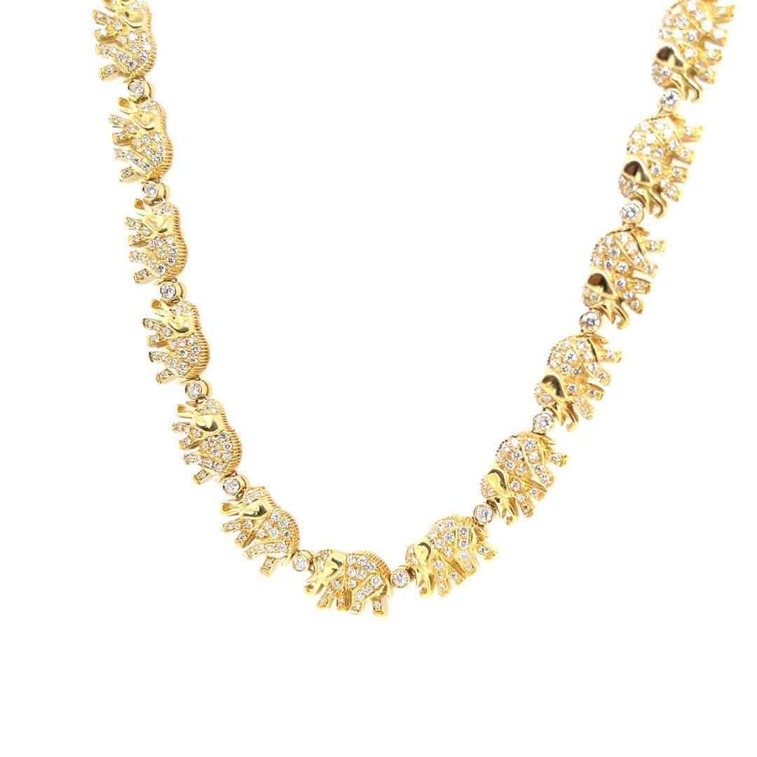 Retro Gold 5,50 Karat Natürlicher Brillant Farbloser Diamant Elefanten Halskette 1990 im Angebot 2