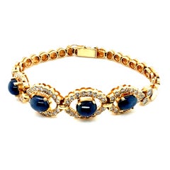 Retro Gold 6 Carat Natural Diamond & Blue Sapphire CAB Bracelet Circa 1980
