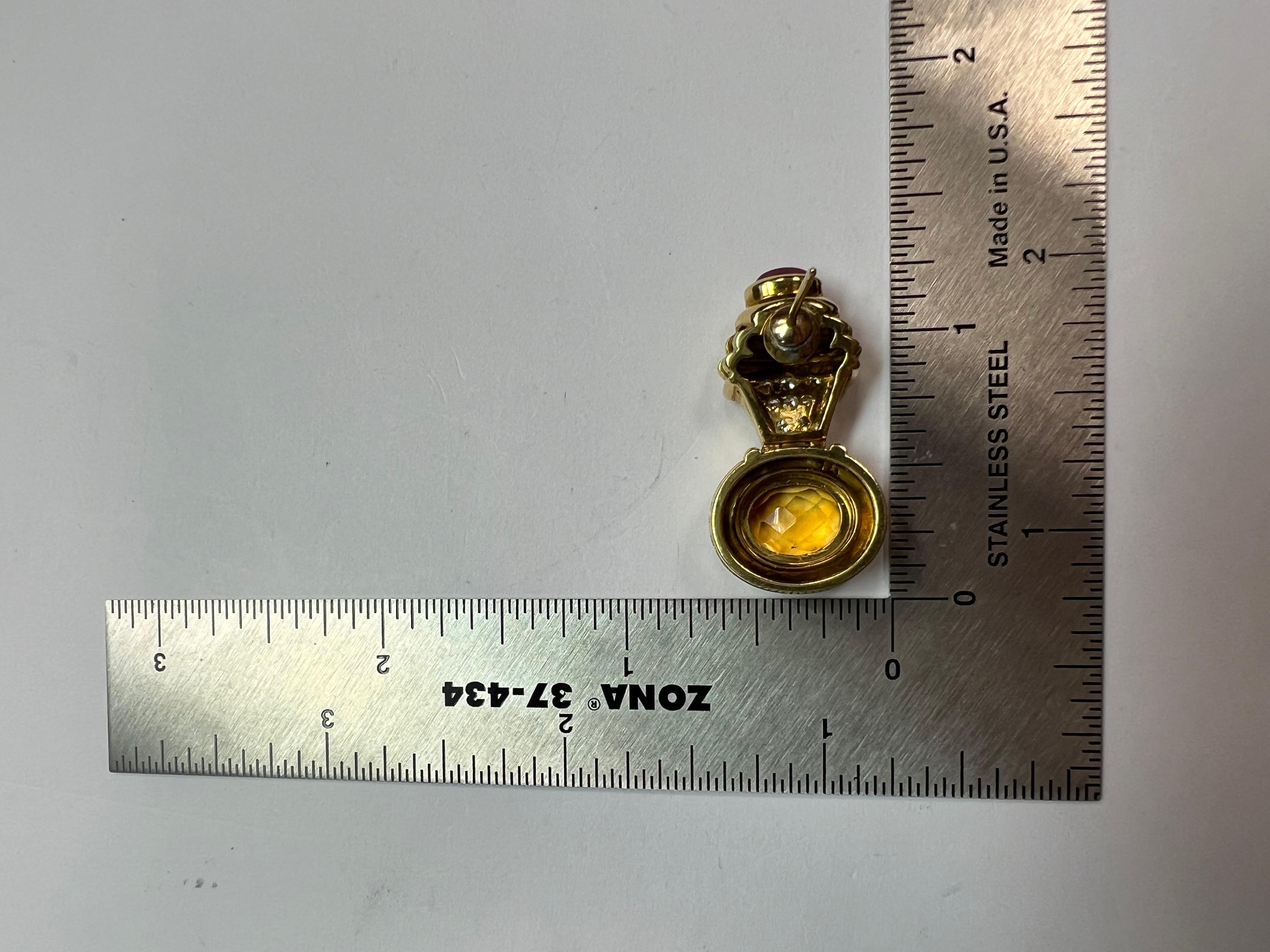 Retro Gold 6 Carat Natural Diamond, Rubellite Cab & Citrine Earrings Circa  1980 For Sale 4