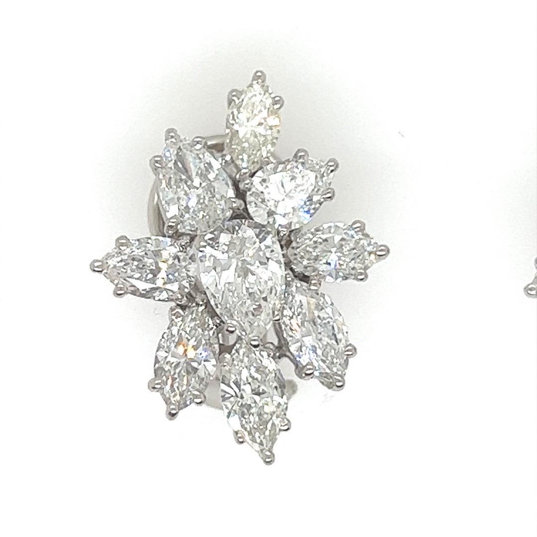 Retro Gold 7 Carat GIA Certified Natural Colorless Diamond Cluster Earrings 1950 For Sale 5