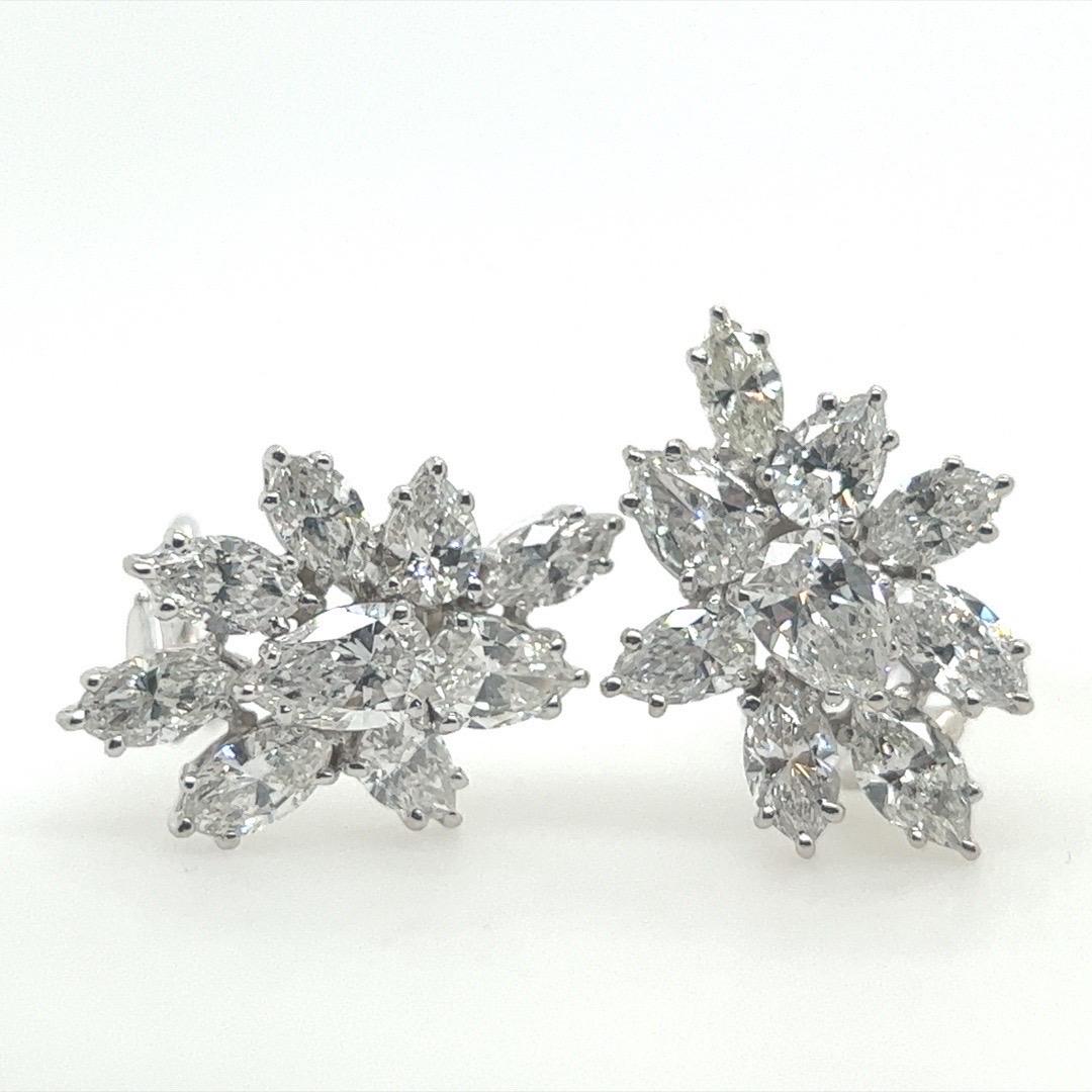 Retro Gold 7 Carat GIA Certified Natural Colorless Diamond Cluster Earrings 1950 For Sale 6