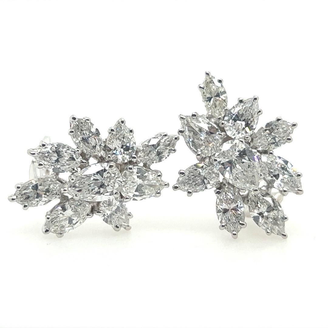 Retro Gold 7 Carat GIA Certified Natural Colorless Diamond Cluster Earrings 1950 For Sale 1