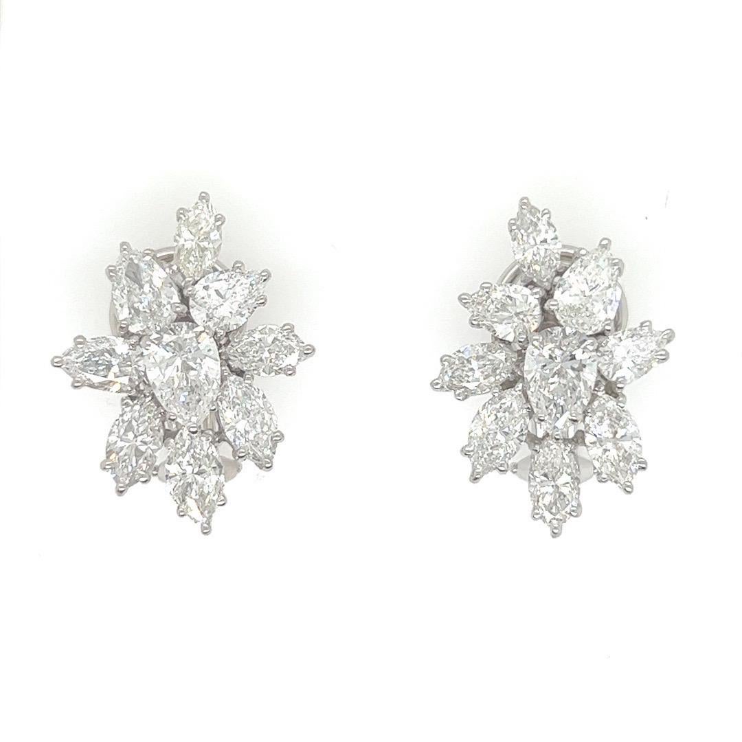 Retro Gold 7 Carat GIA Certified Natural Colorless Diamond Cluster Earrings 1950 For Sale 2