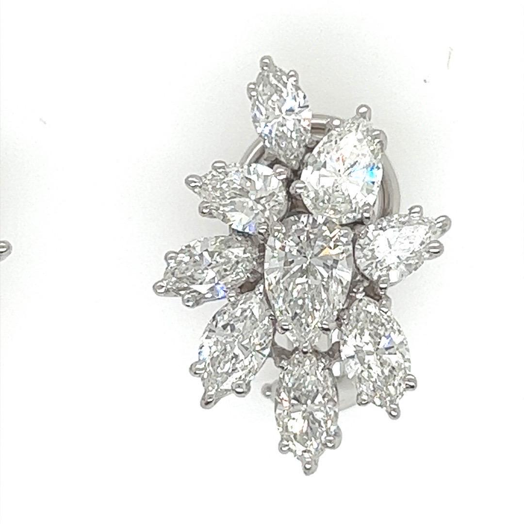 Retro Gold 7 Carat GIA Certified Natural Colorless Diamond Cluster Earrings 1950 For Sale 4