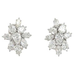 Vintage Gold 7 Carat GIA Certified Natural Colorless Diamond Cluster Earrings 1950