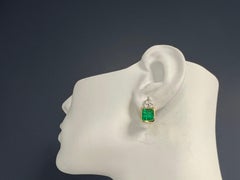 Retro Gold 7.25 Carats GIA Certified Natural Colombian Emerald Diamond Earrings
