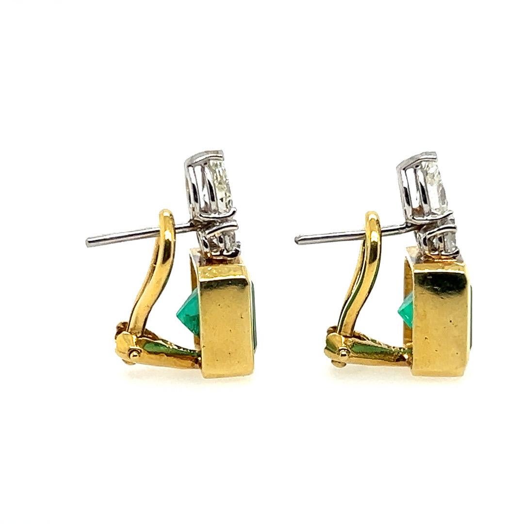Women's Retro Gold 7.25 Carats GIA Certified Natural Colombian Emerald Diamond Earrings For Sale